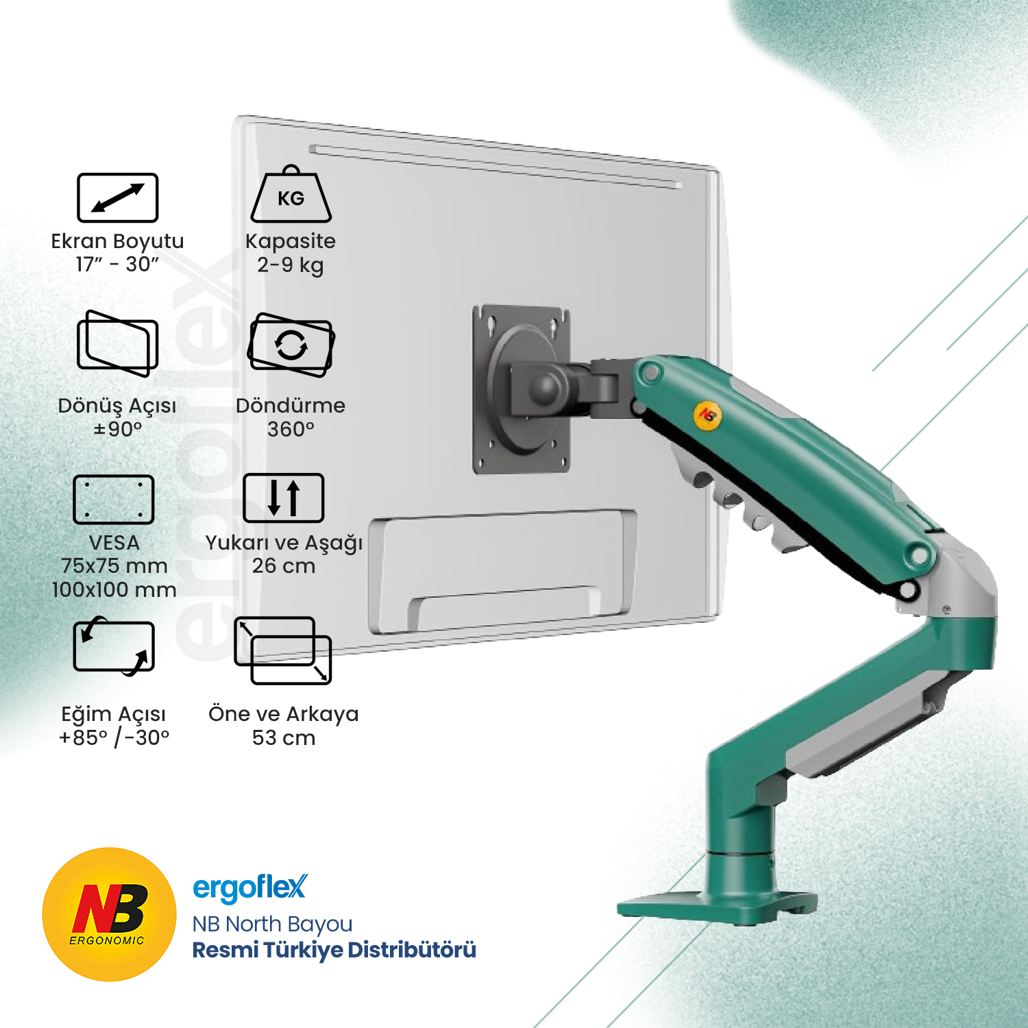 NB North Bayou F80 Zeytin Yeşili 17-30 Amortisörlü 2-9 kg Monitör Standı