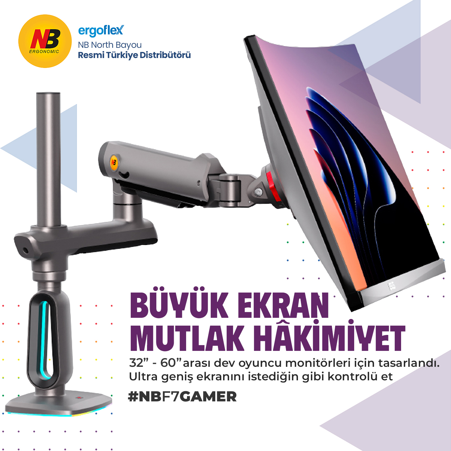 resimler/genel/NB Ergonomic NB F7-Gaming , 32-60inch RGB aydınlatma Profesyonel Oyuncu Monitör Standı