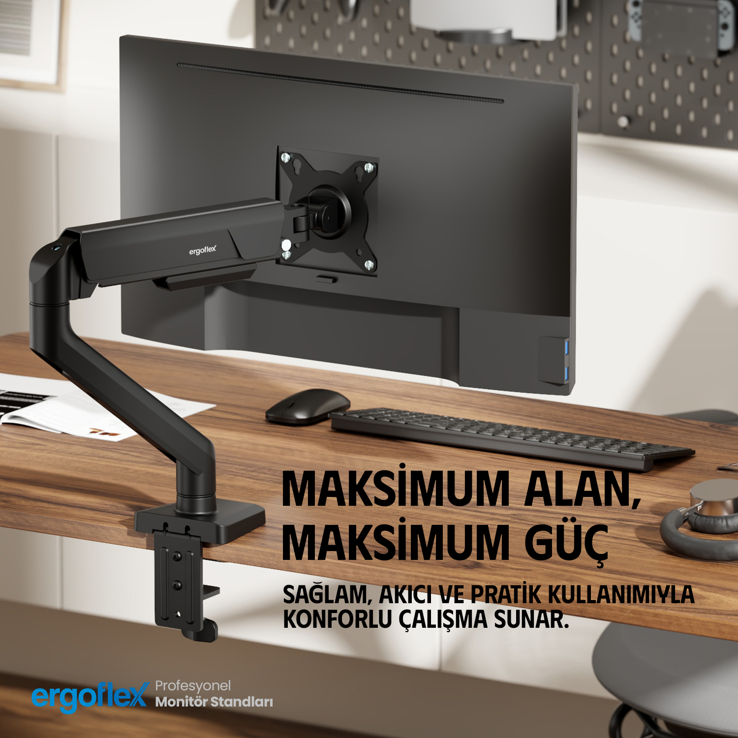 resimler/genel/Ergoflex X10 Siyah 22-40inch Amortisörlü 12 kg Monitör Standı 2026 Versiyon