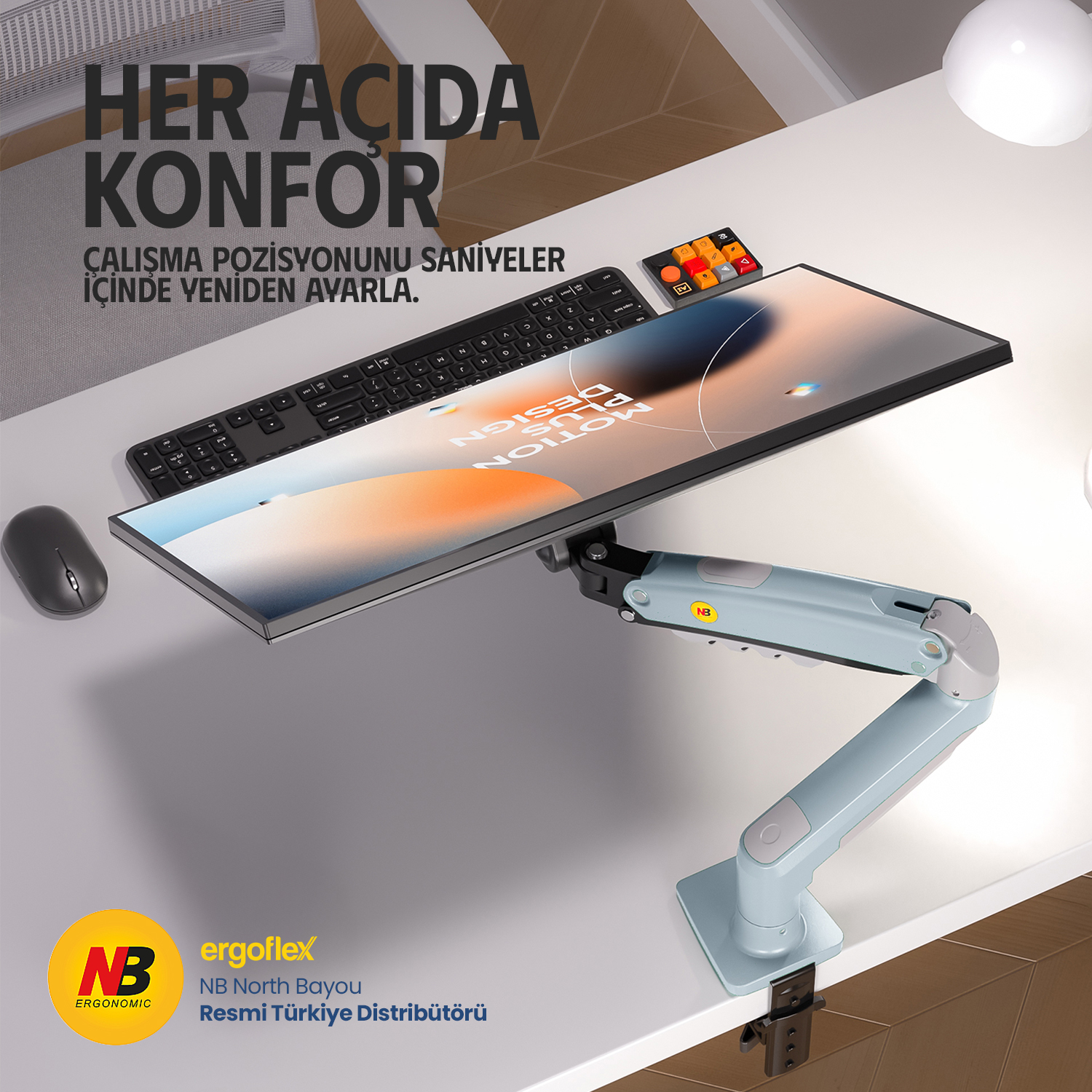 resimler/genel/North Bayou Nb F80 Göl Mavisi 17-30 Amortisörlü 2-9 kg Monitör Standı