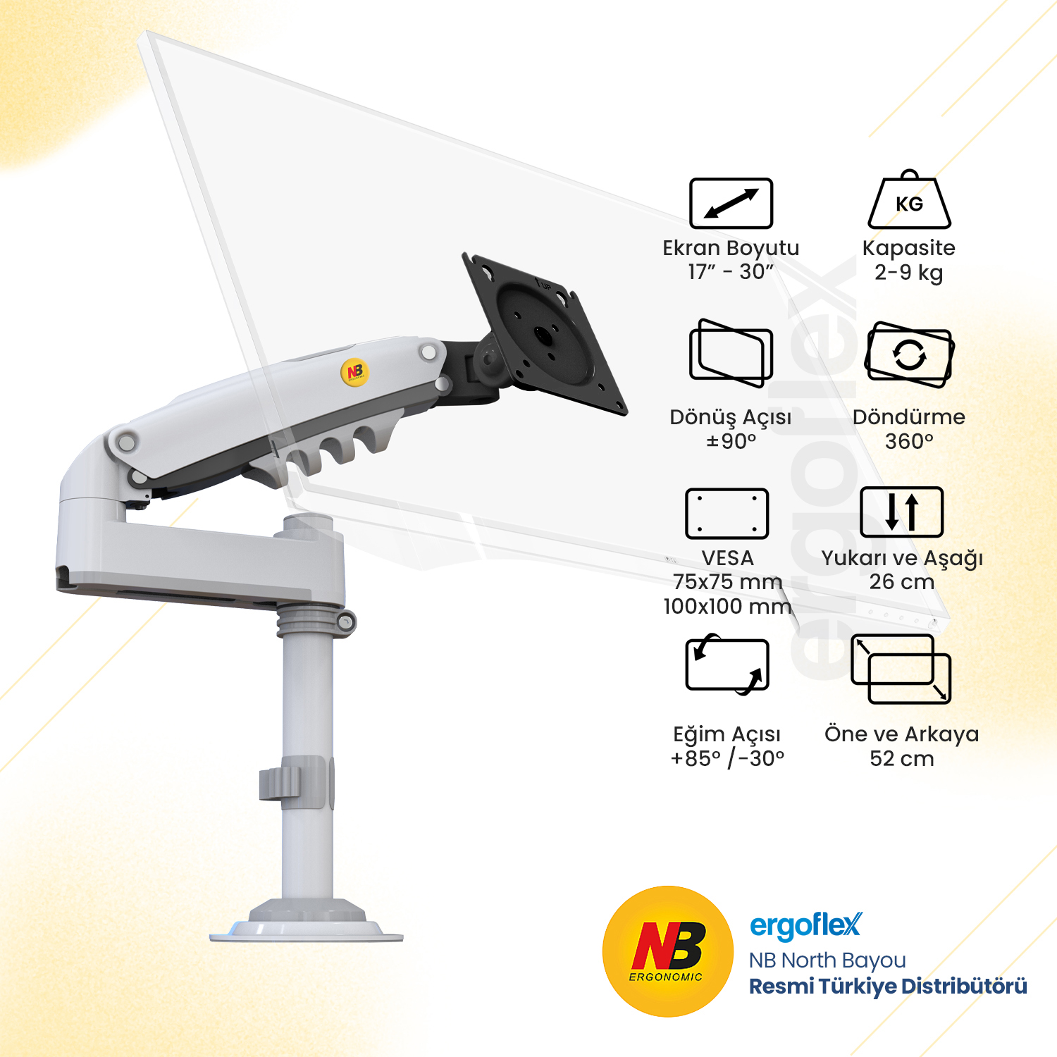 NB Ergonomic NB H100 Beyaz 17-32 Inch Monitör Standı  2026 Versiyon