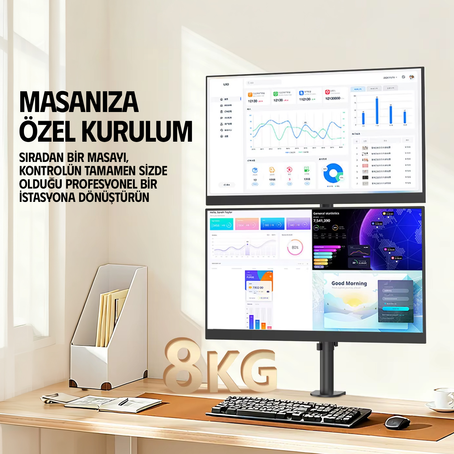 resimler/genel/Ergoflex EF63 13-27inch Çift Kol Asansörlü 2-8 kg Monitör Standı
