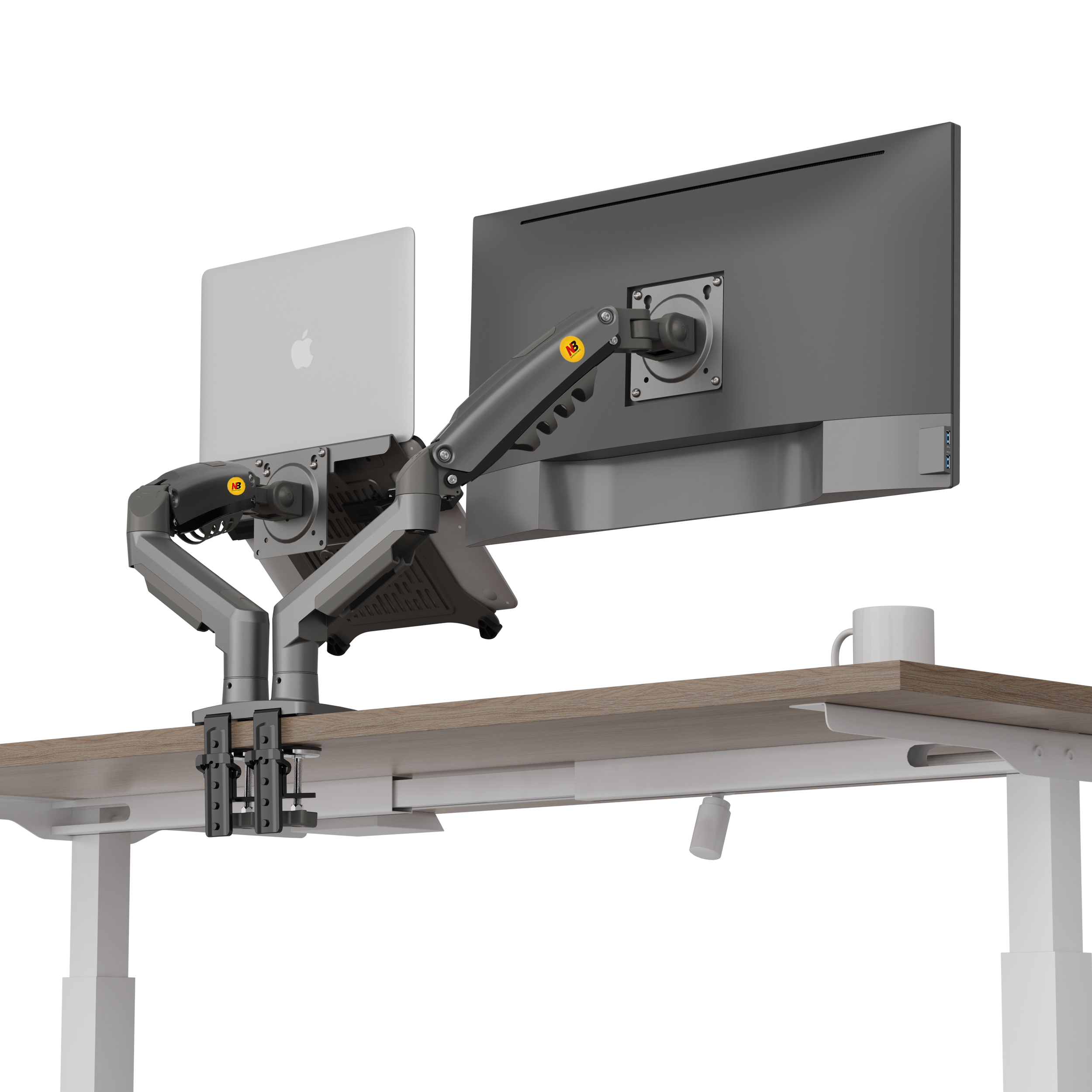 North Bayou NB F160-FP Gri Amortisörlü 17-27 Monitör Tutucu ve 10-17 Laptop Standı