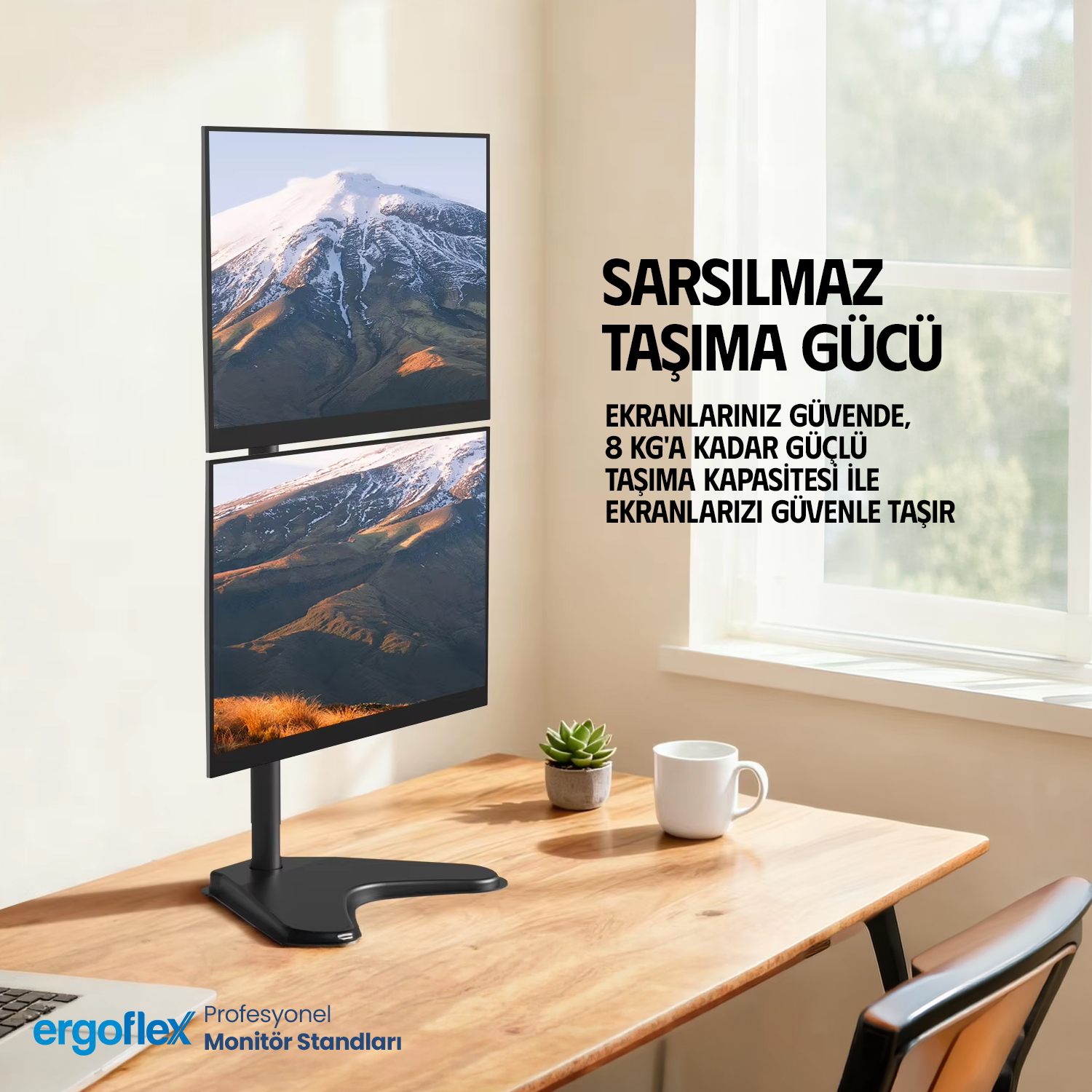 resimler/genel/Ergoflex EF73 13-27inch Çift Kol Asansörlü 2-8 kg Masaüstü Monitör Standı