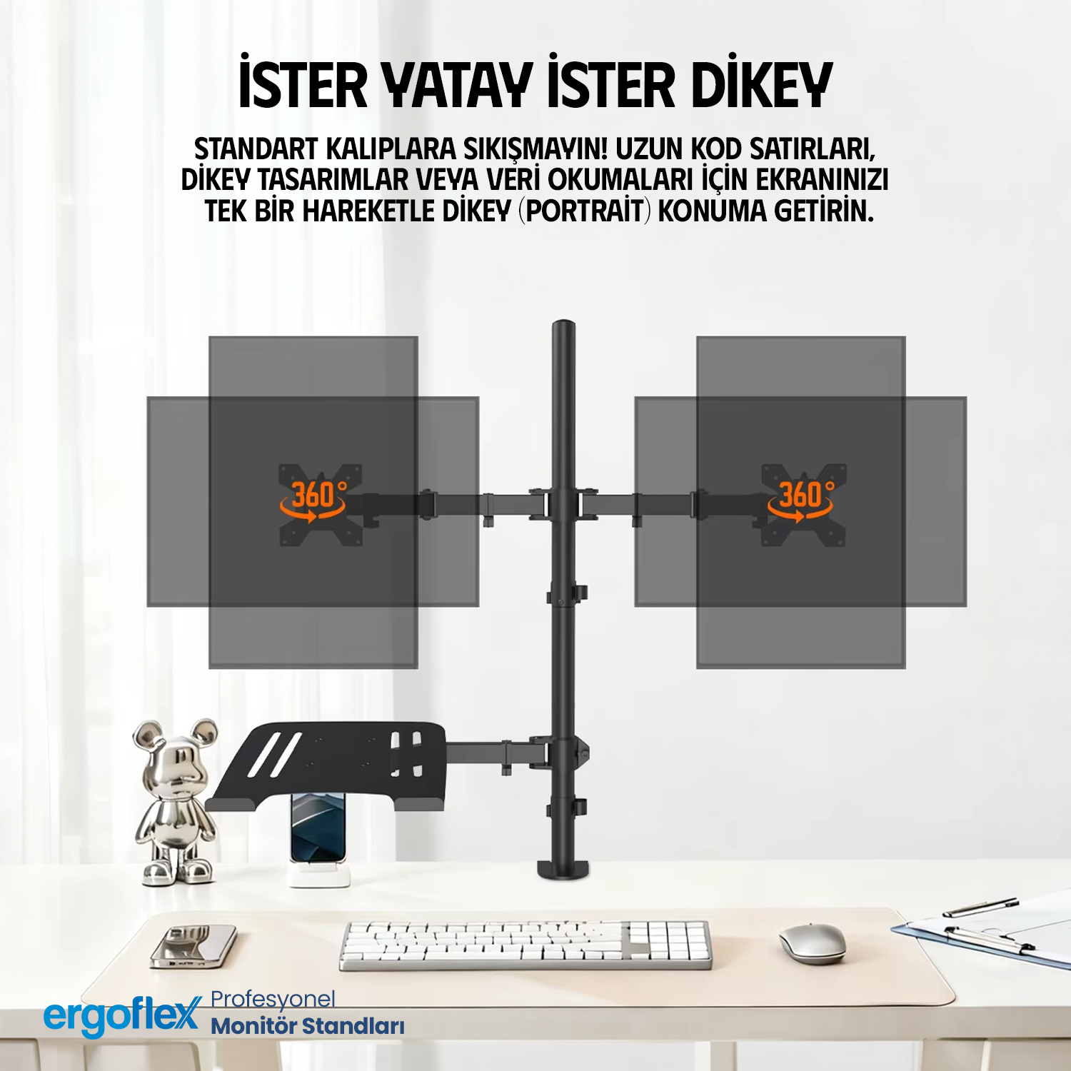 resimler/genel/Ergoflex EF75 Amortisörlü 17-27 Çift Kol Monitör Tutucu ve 10-17 Laptop Standı