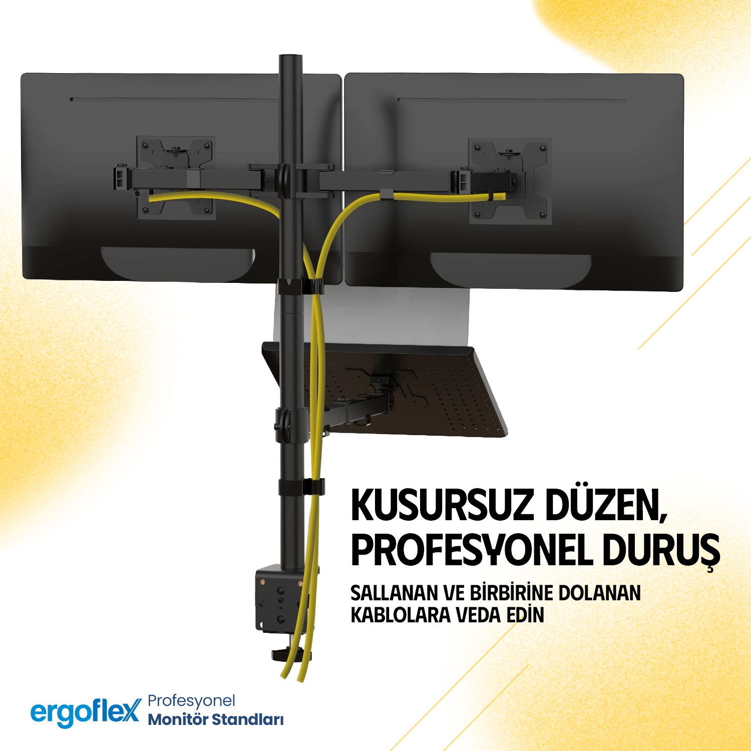 Ergoflex EF75 Amortisörlü 17-27 Çift Kol Monitör Tutucu ve 10-17 Laptop Standı