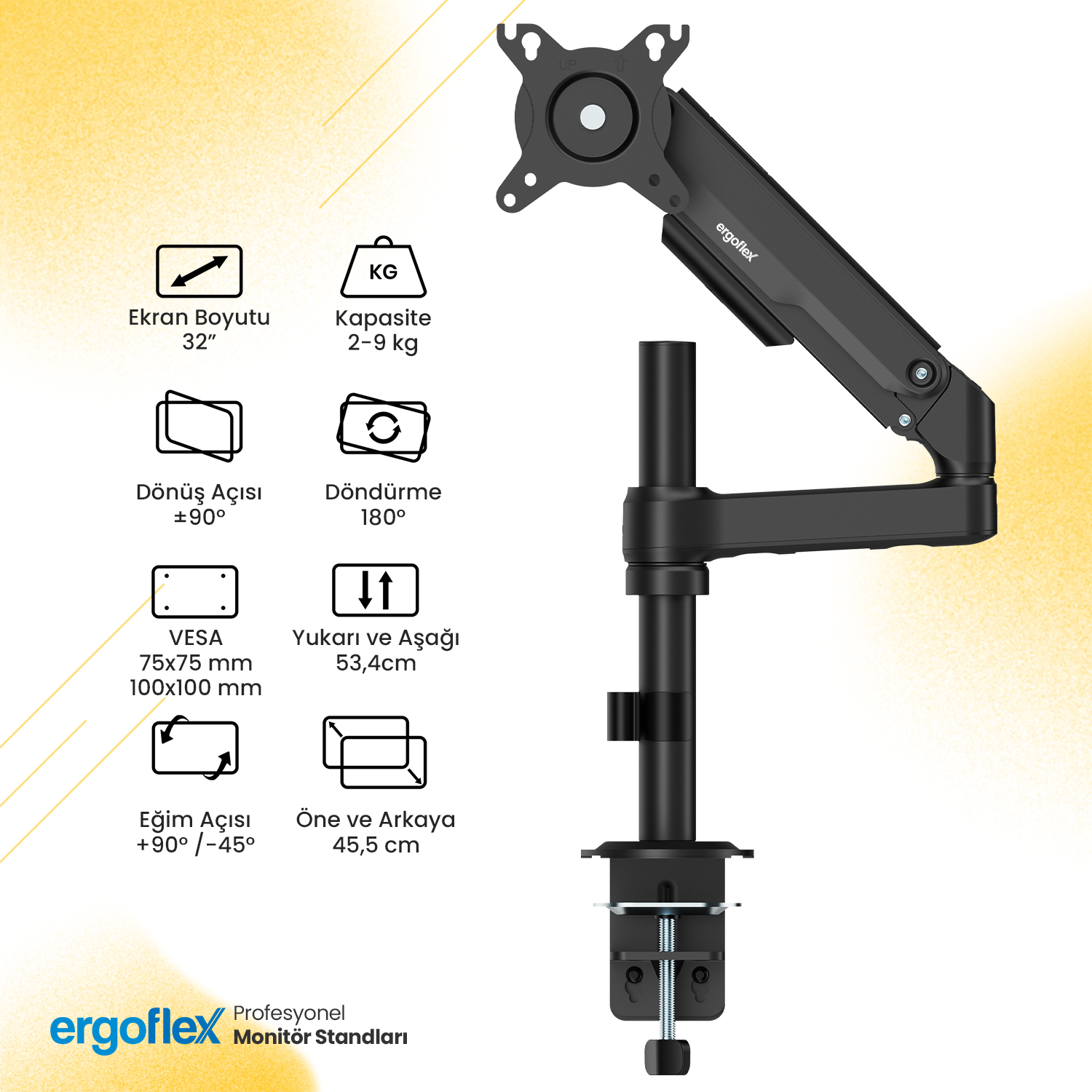 Ergoflex S8 Siyah 17-32inch Amortisörlü 9 kg Monitör Standı 2026 Versiyon