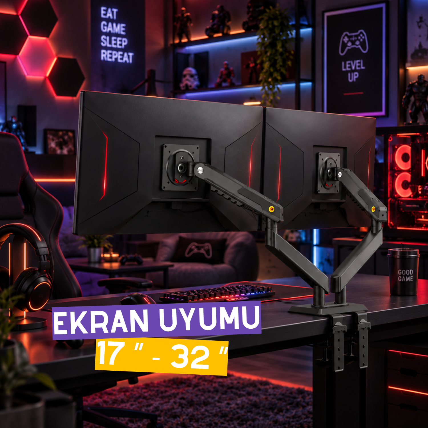 NB Ergonomic NB A7C 17-32 inch Çift Kol 2-9 kg Mekanik Yaylı Sistem Monitör Standı 2026 Versiyon
