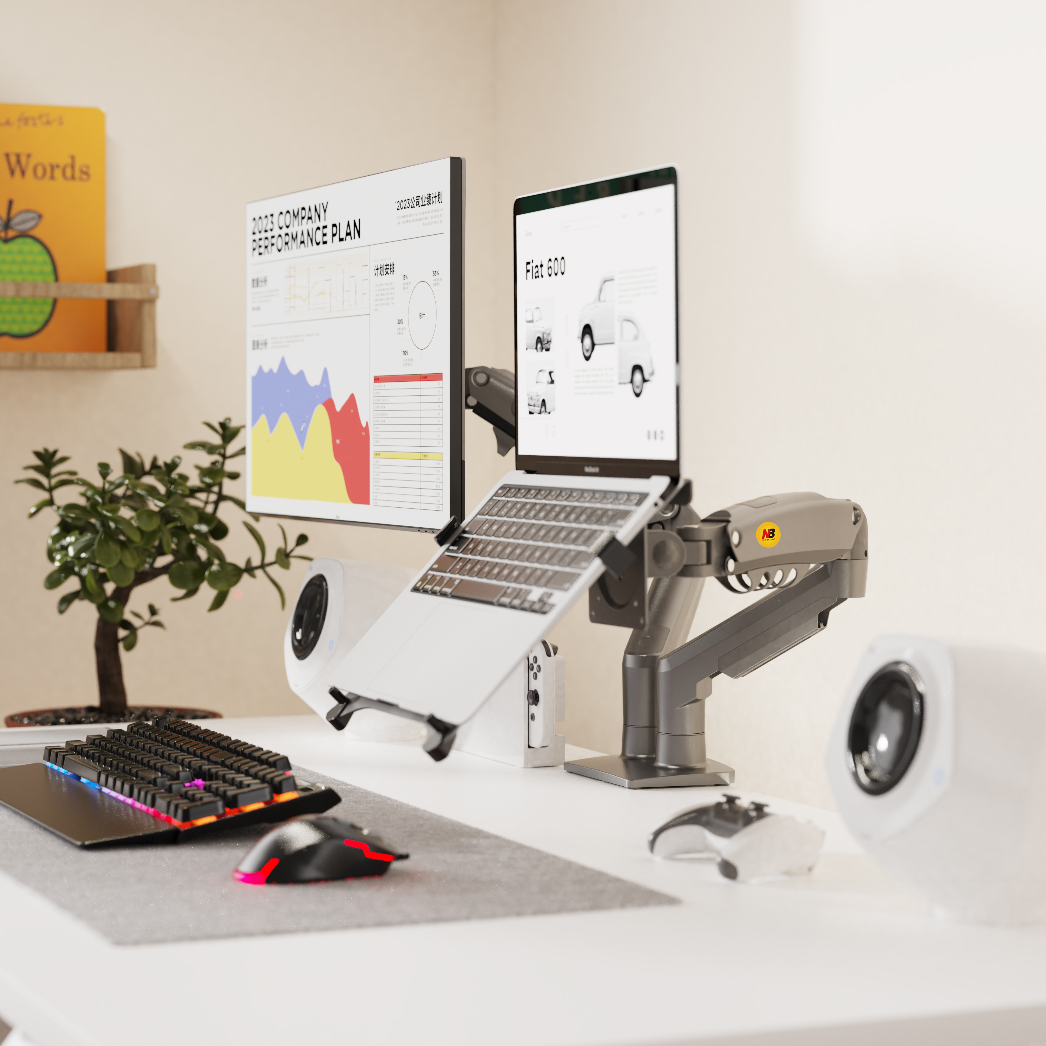 North Bayou NB F160-FP Gri Amortisörlü 17-27 Monitör Tutucu ve 10-17 Laptop Standı 