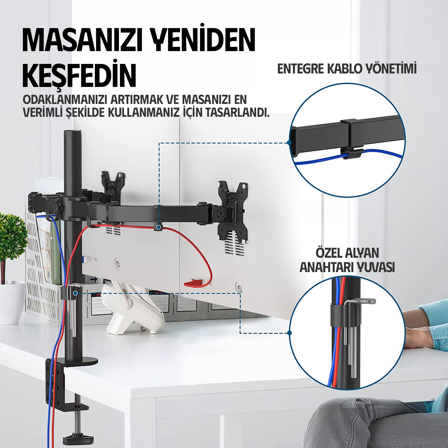 resimler/genel/Ergoflex EF52 13-27inch Çift Kol Asansörlü 2-8 kg Monitör Standı