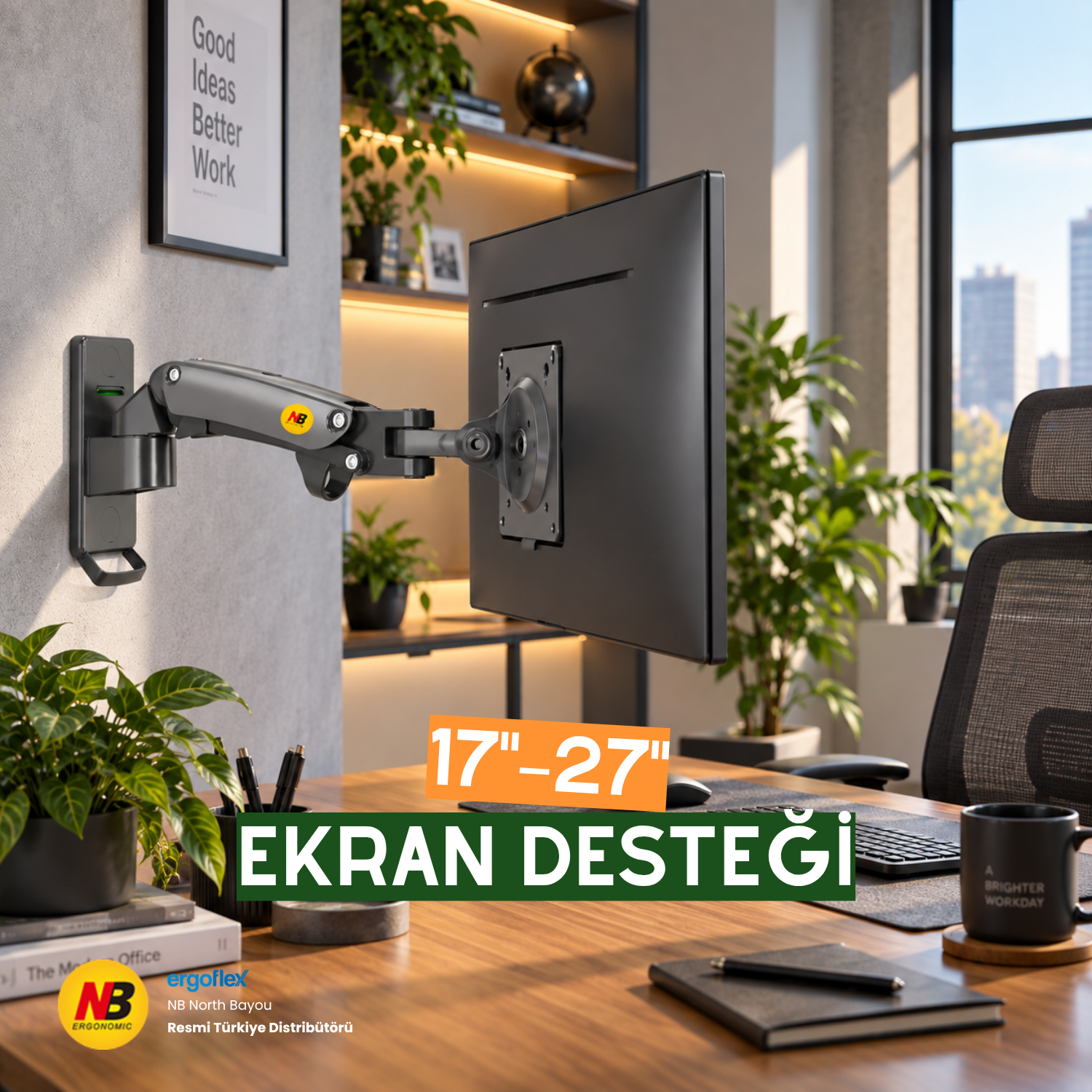 resimler/genel/NB Ergonomic F120 17-27inch 2-7kg Duvara Montaj Amortisörlü Monitör Standı