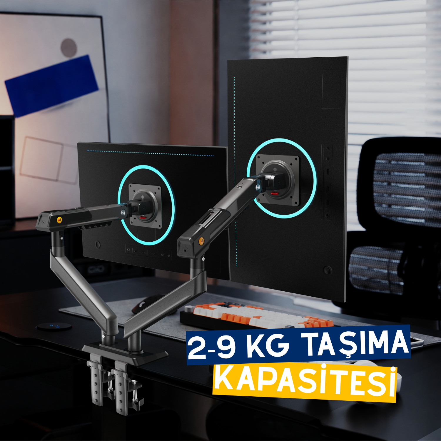 resimler/genel/NB Ergonomic NB A7C 17-32 inch Çift Kol 2-9 kg Mekanik Yaylı Sistem Monitör Standı 2026 Versiyon