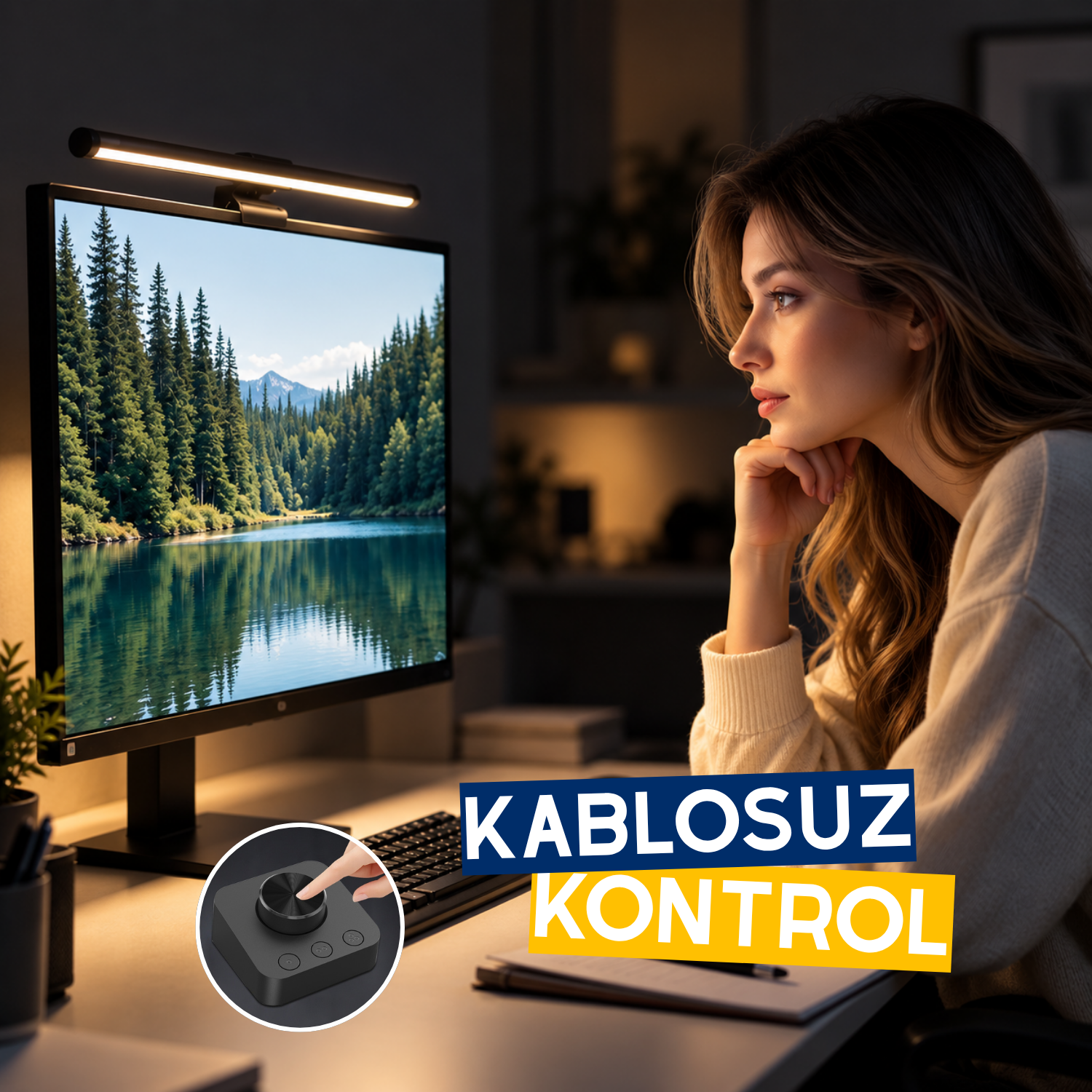 resimler/genel/Ergoflex EF-354 Mıknatıslı Monitör Işık Çubuğu, Kablosuz Kumandalı, Dokunmatik Ayarlanabilir