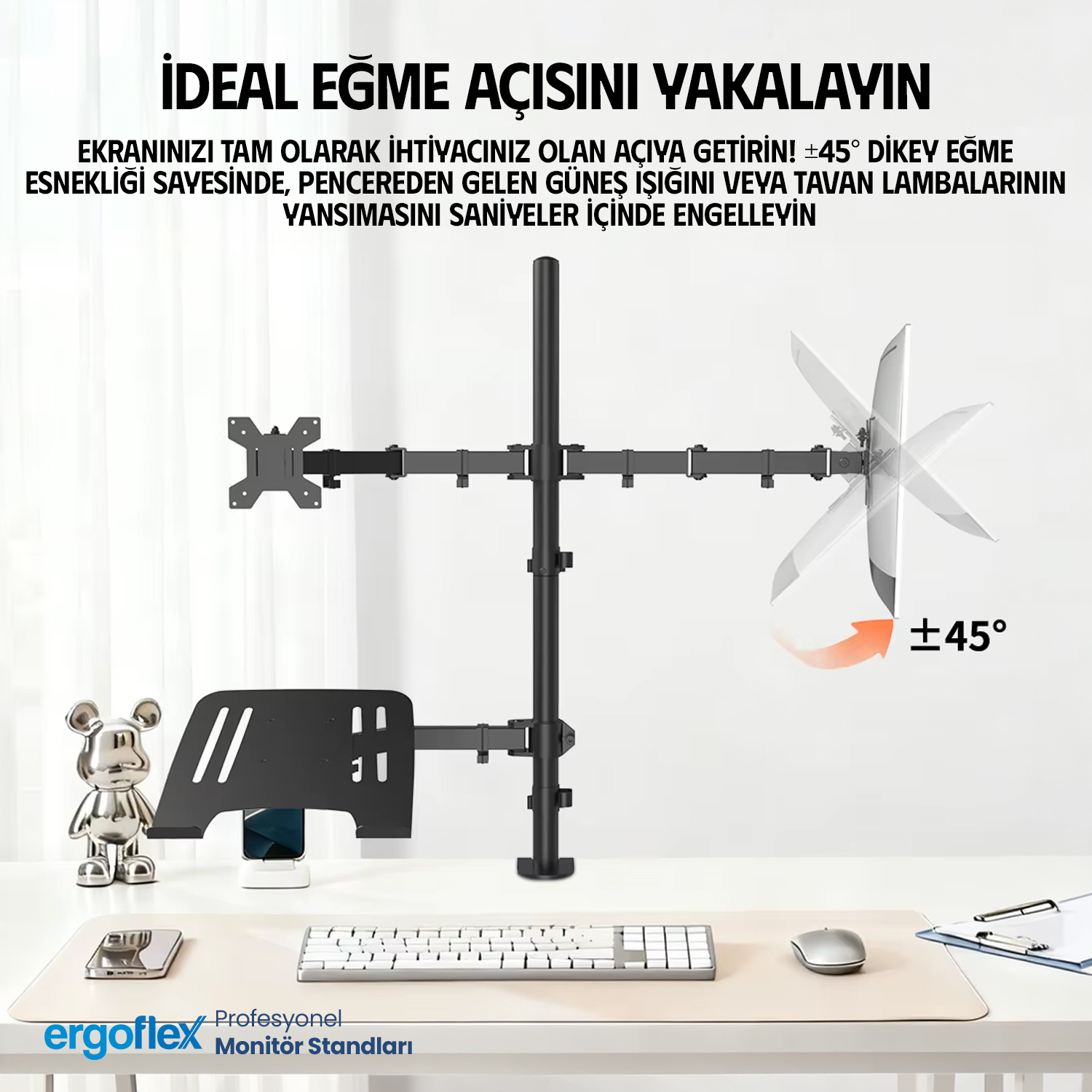 resimler/genel/Ergoflex EF75 Amortisörlü 17-27 Çift Kol Monitör Tutucu ve 10-17 Laptop Standı