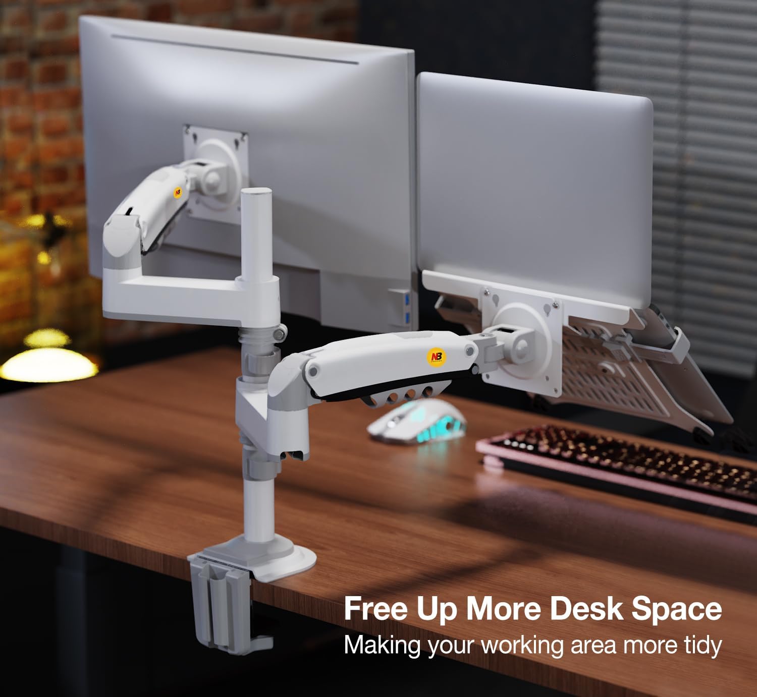 NB North Bayou H180-FP Beyaz Amortisörlü 17-27 Monitör Tutucu ve 10-17 Laptop Standı