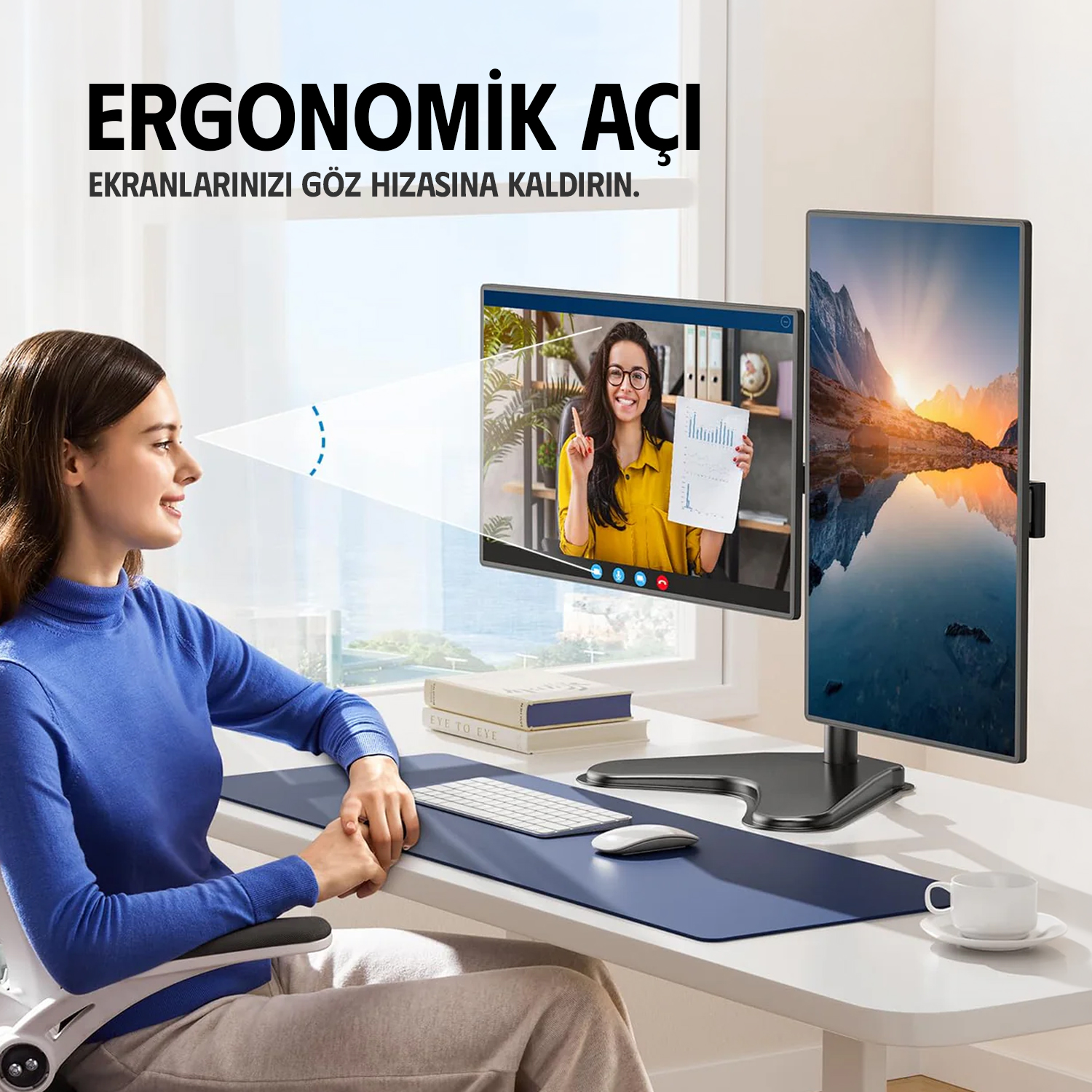 resimler/genel/Ergoflex EF42 13-27inch Çift Kol Asansörlü  2-8 kg Masaüstü Monitör Standı 