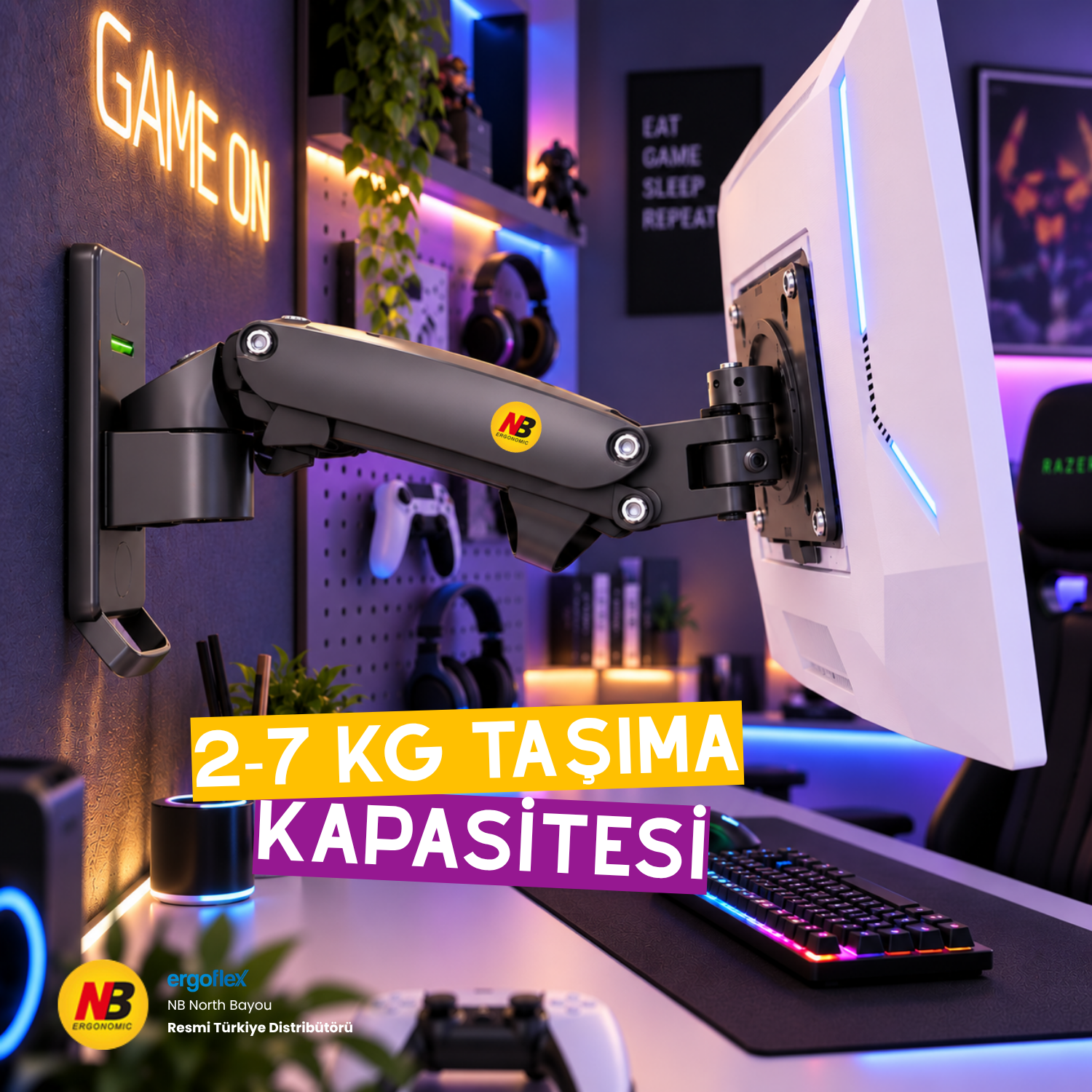resimler/genel/NB Ergonomic F120 17-27inch 2-7kg Duvara Montaj Amortisörlü Monitör Standı