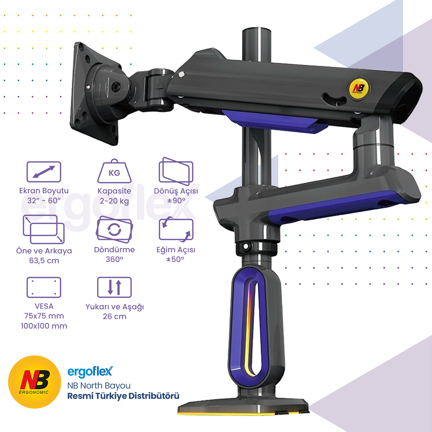 resimler/genel/NB Ergonomic NB G80-Gaming , 32-60inch RGB Aydınlatmalı , Oyuncu Monitör Standı