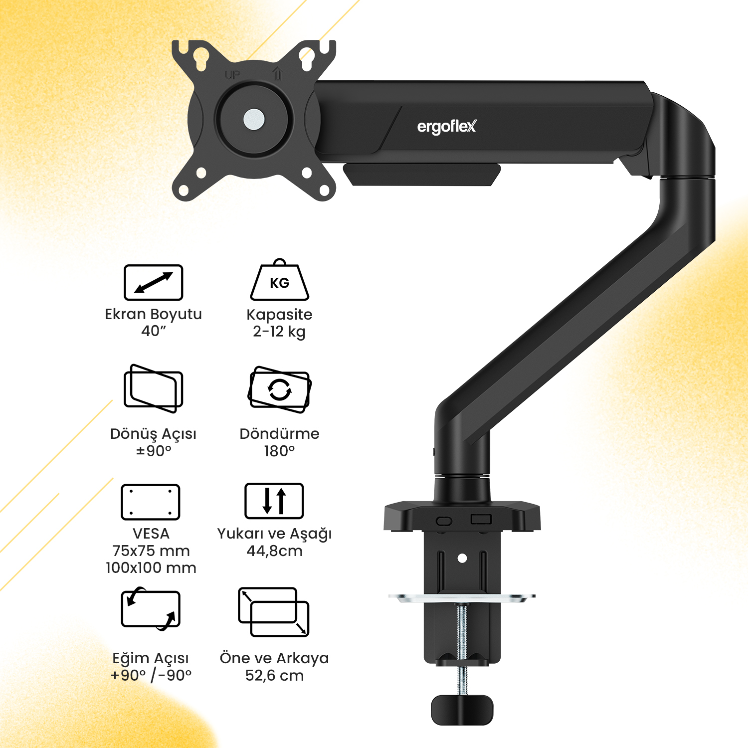 Ergoflex X10 Siyah 22-40inch Amortisörlü 12 kg Monitör Standı 2026 Versiyon