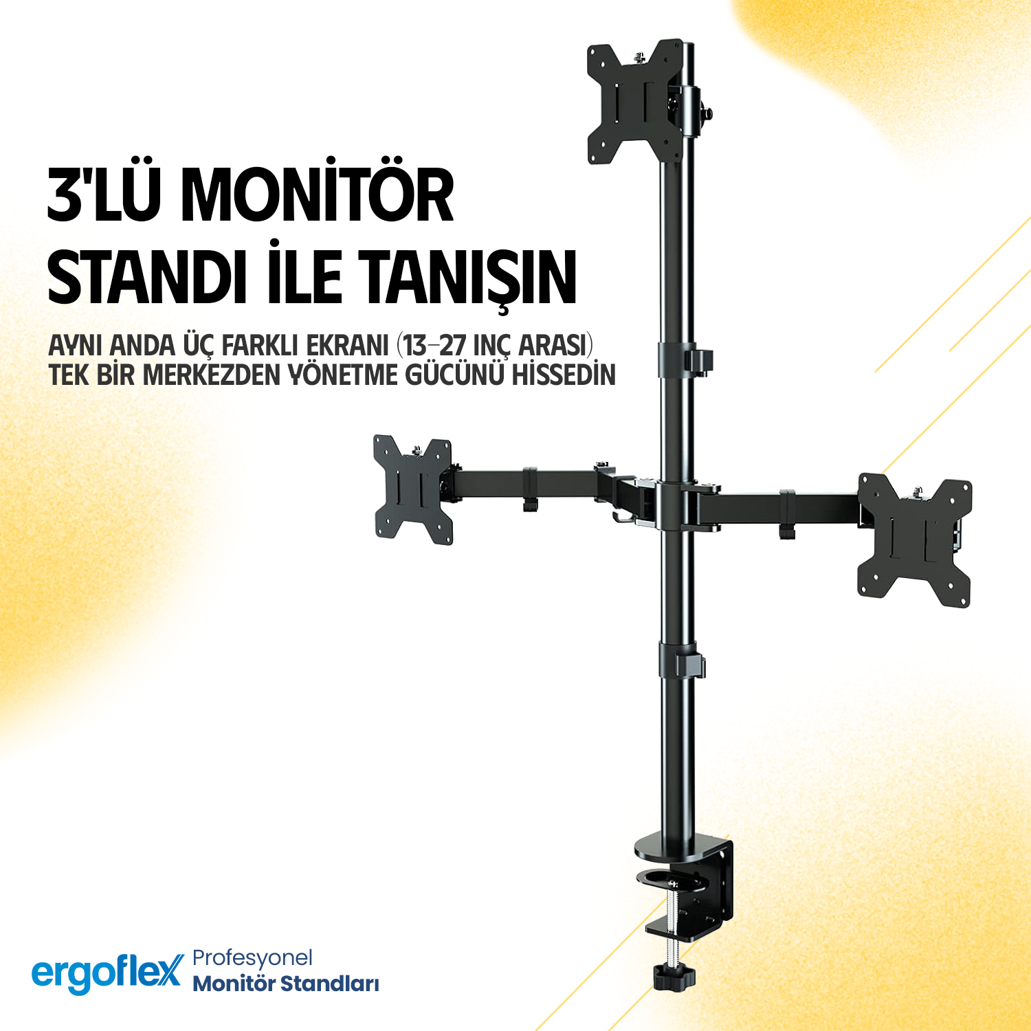 resimler/genel/Ergoflex EF53 13-27inch Üç Kol Asansörlü 2-8 kg Monitör Standı