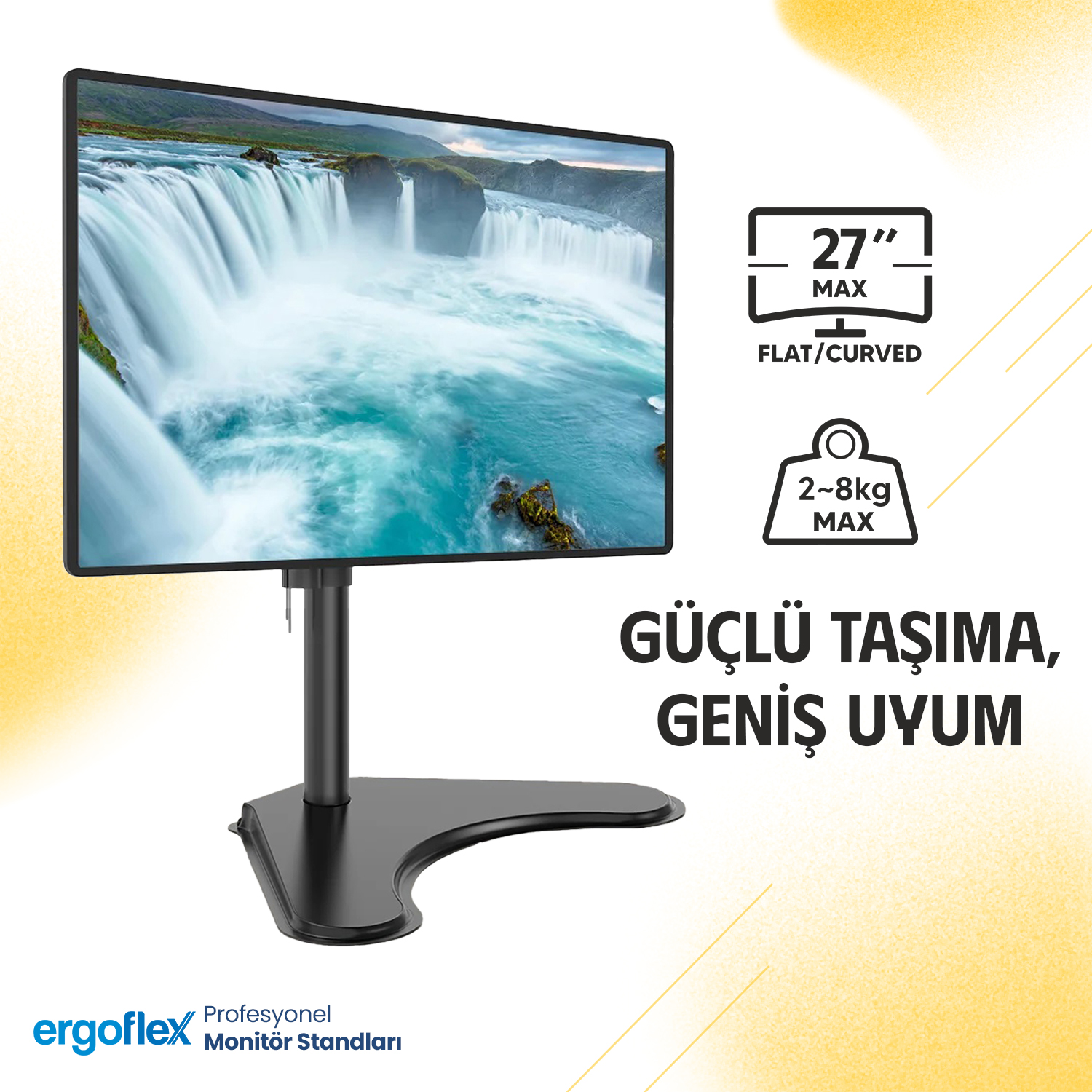 resimler/genel/Ergoflex EF71 13-27inch Tek Kol Asansörlü 2-8 kg Masaüstü Monitör Standı