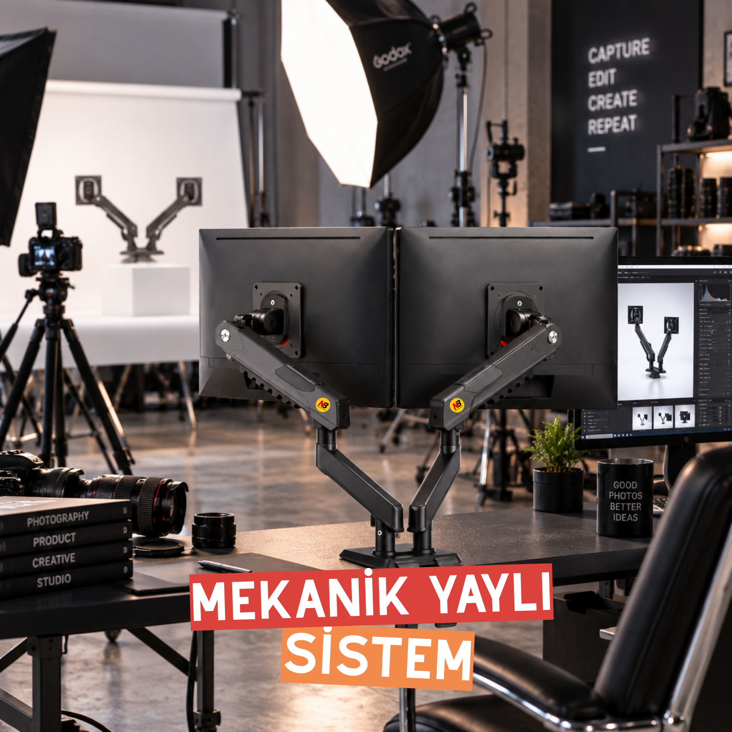 resimler/genel/NB Ergonomic NB A7C 17-32 inch Çift Kol 2-9 kg Mekanik Yaylı Sistem Monitör Standı 2026 Versiyon