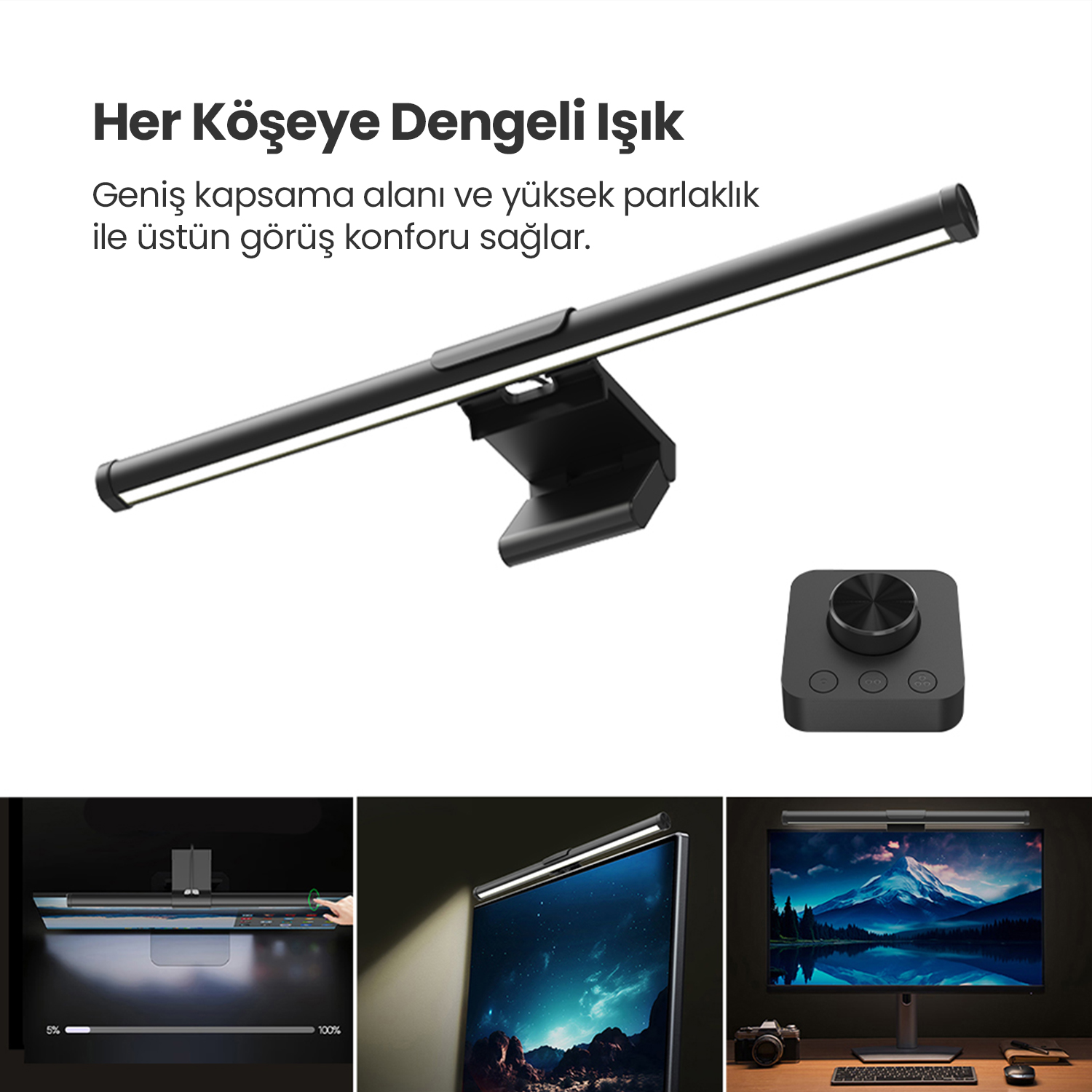 North Bayou Desk Pro Bundle – NB F80 2026 Versiyon Ergonomik Monitör Standı + Ergoflex EF-354 Uzaktan Kumandalı Monitör Işık Çubuğu