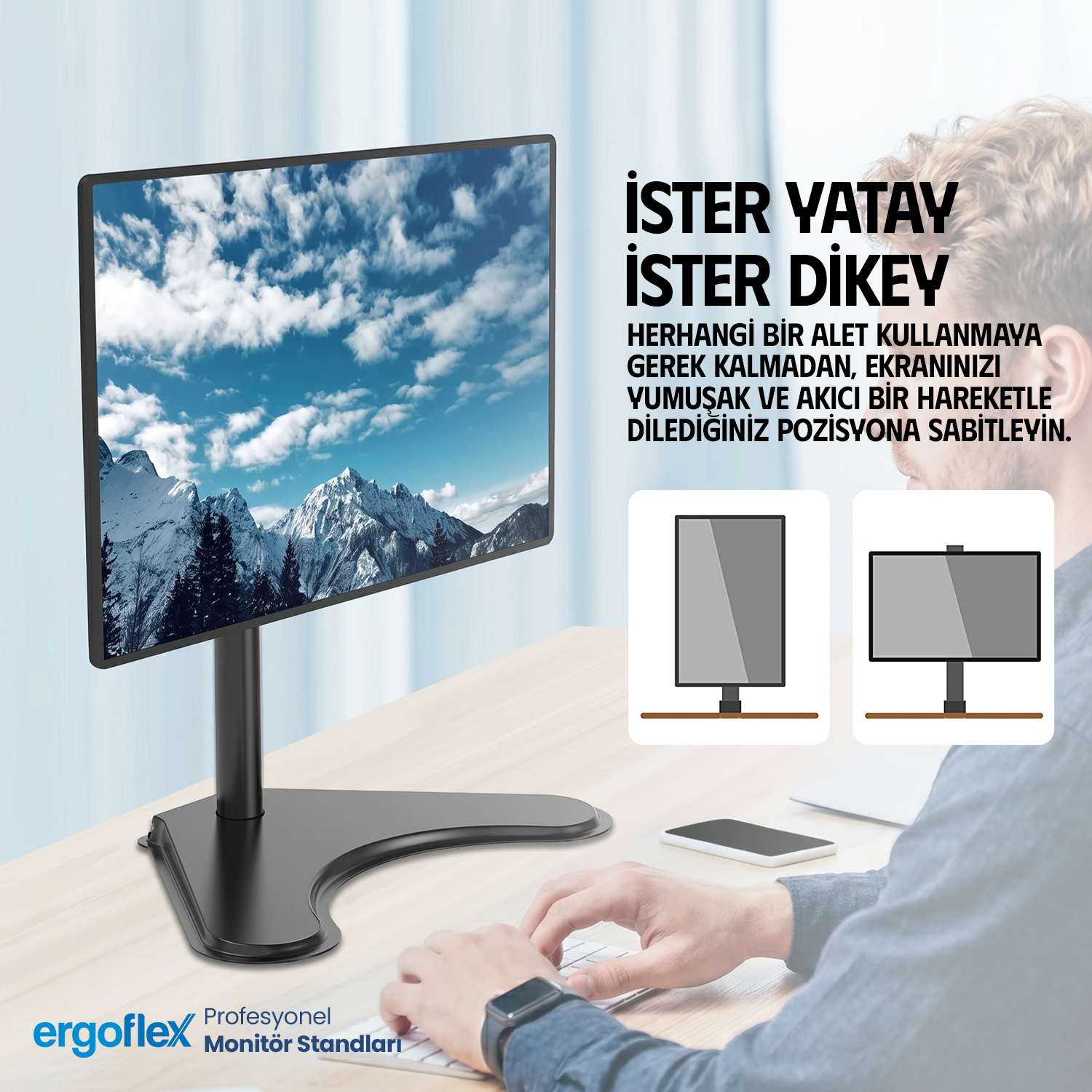 resimler/genel/Ergoflex EF71 13-27inch Tek Kol Asansörlü 2-8 kg Masaüstü Monitör Standı