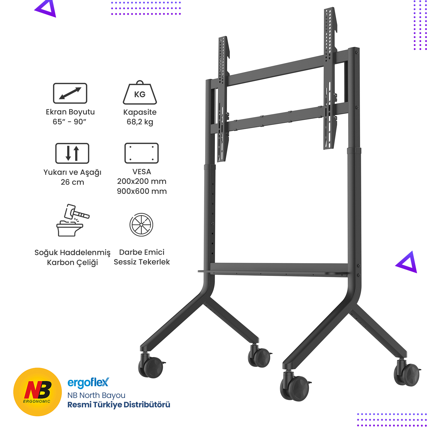 NB Ergonomic NB P100  75-90inch Profosyonel Tekerlekli TV Standı