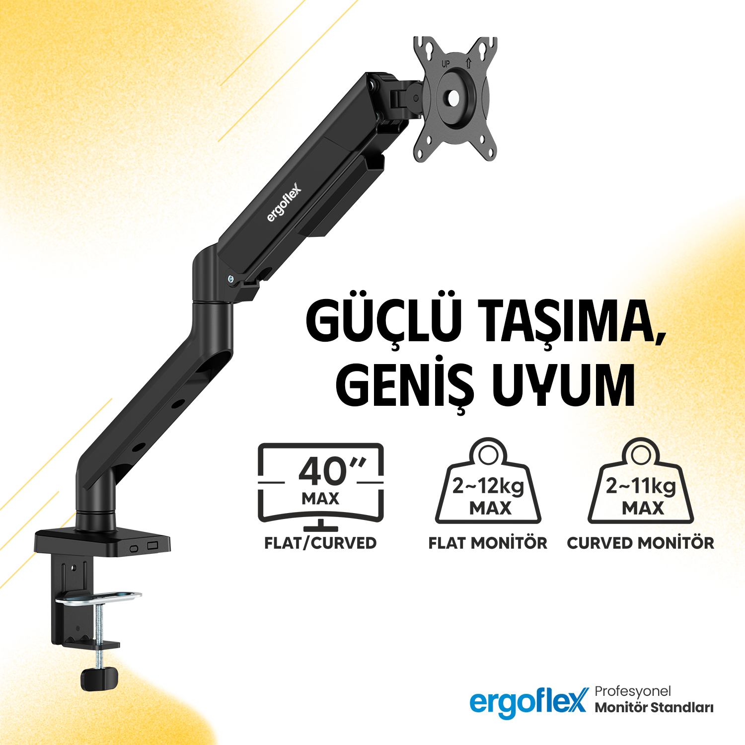 Ergoflex X10 Siyah 22-40inch Amortisörlü 12 kg Monitör Standı 2026 Versiyon