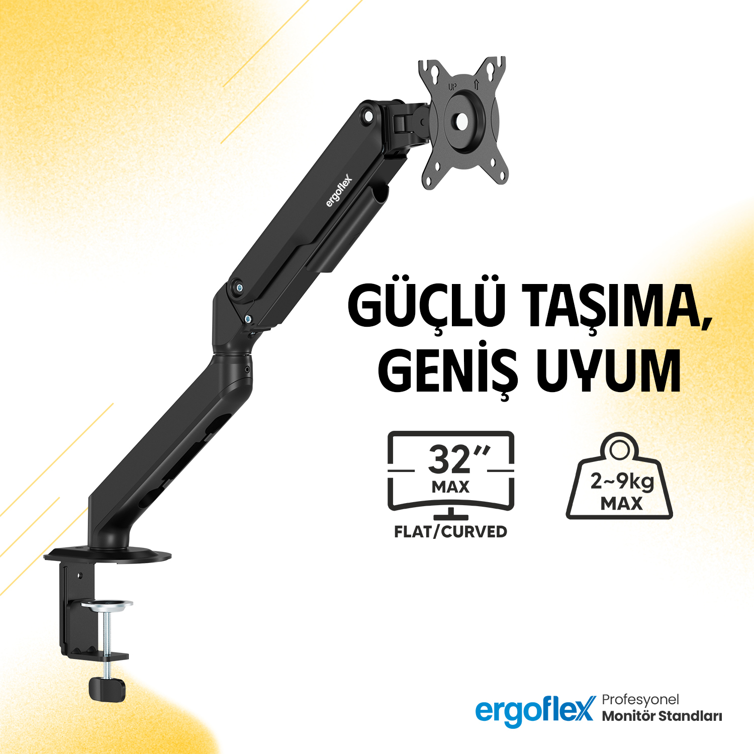 resimler/genel/Ergoflex EF X8 Siyah 17-32inch Uyumlu Amortisörlü 2-9 kg Monitör Standı 2026 Versiyon
