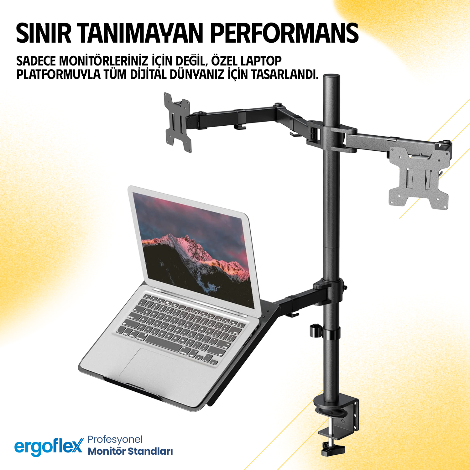 resimler/genel/Ergoflex EF75 Amortisörlü 17-27 Çift Kol Monitör Tutucu ve 10-17 Laptop Standı