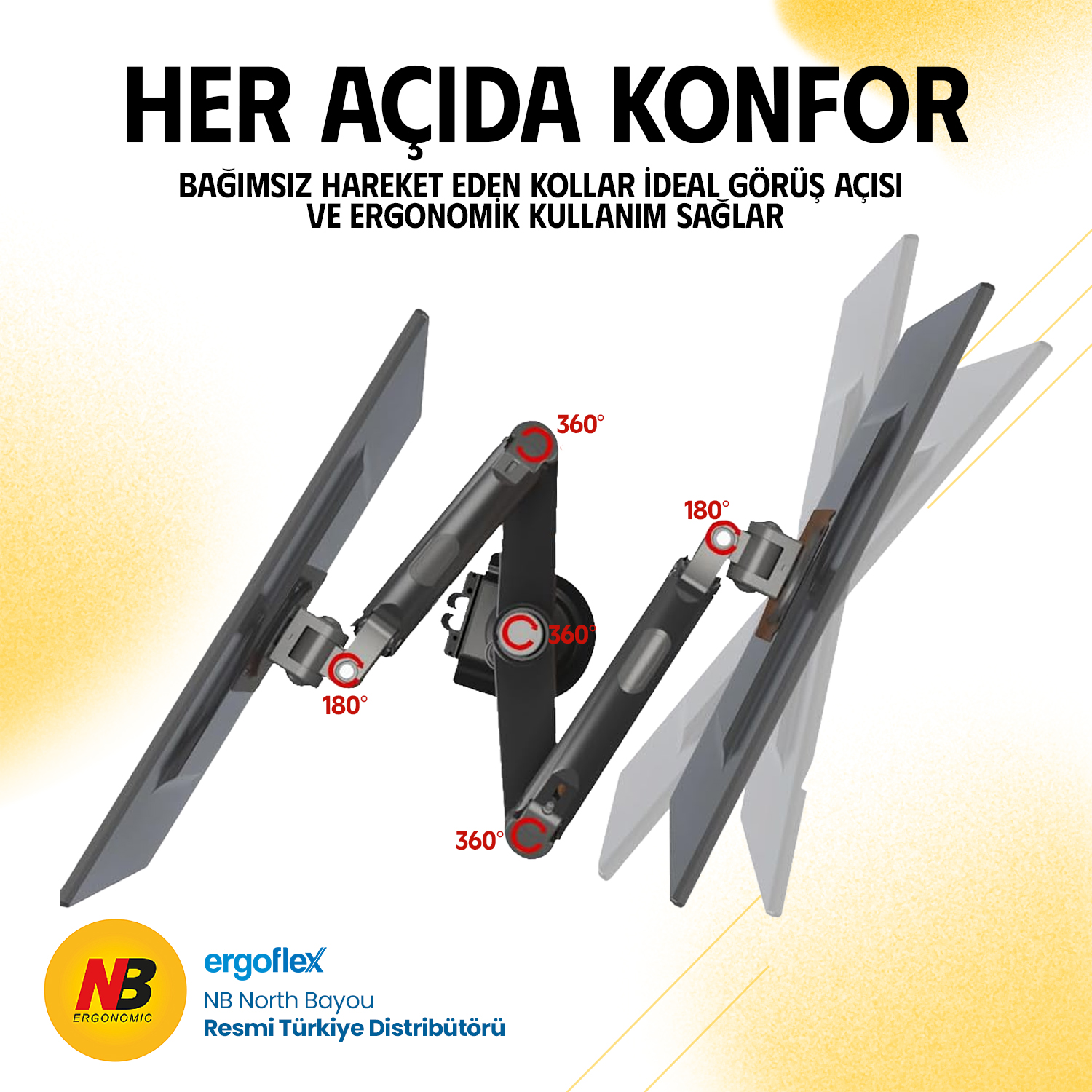 resimler/genel/NB Ergonomic NB H180 22-35inch Çift Kol Amortisörlü 2-9 kg Monitör Standı 2026 Versiyon Gri