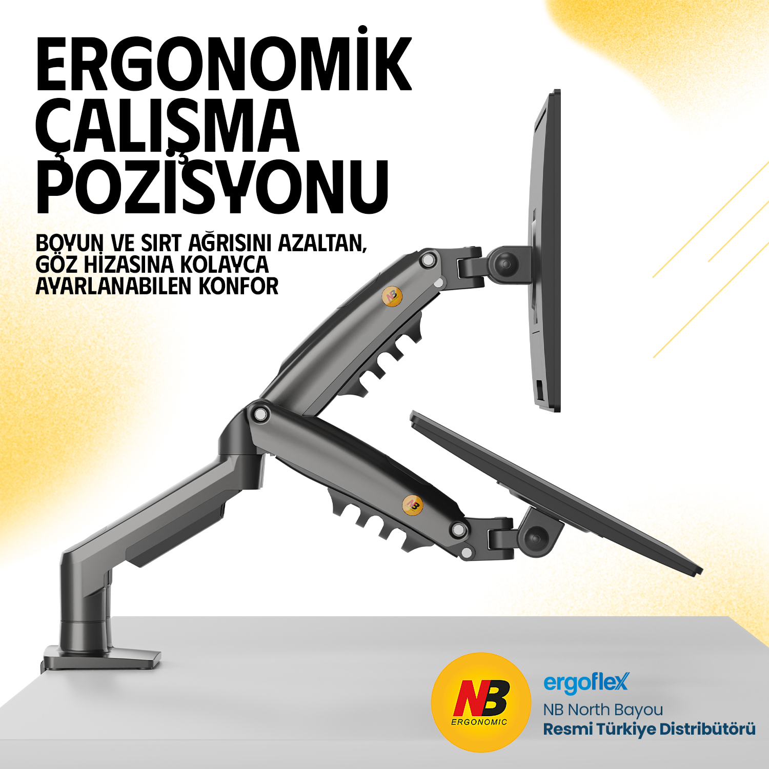 resimler/genel/NB Ergonomic NB F160 17-32 inch Çift Kol 2-9 kg Amortisörlü Monitör Standı 2026 Versiyon