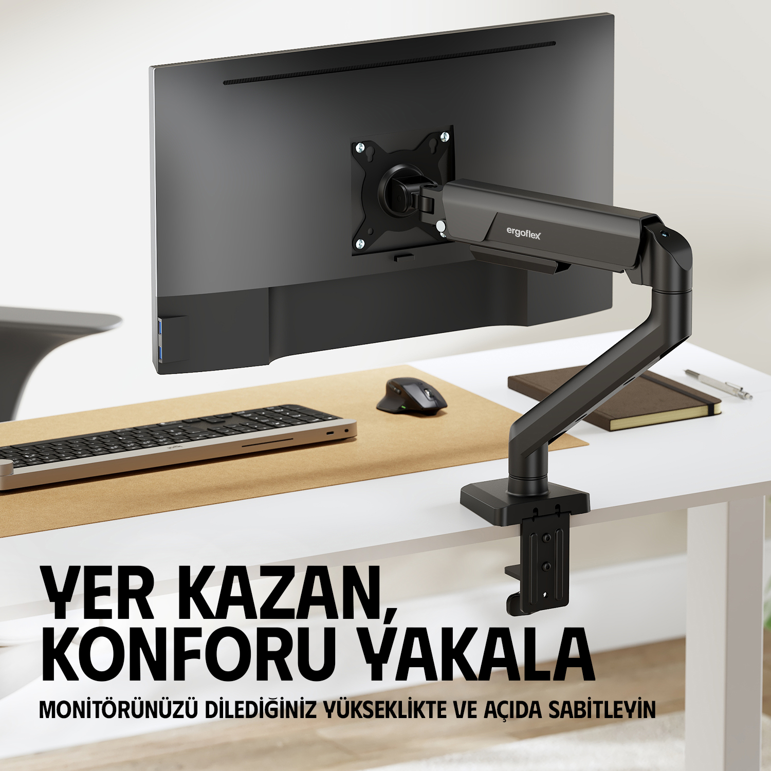 Ergoflex X10 Siyah Amortisörlü 22-40inch Monitör Standı 2026 Versiyon