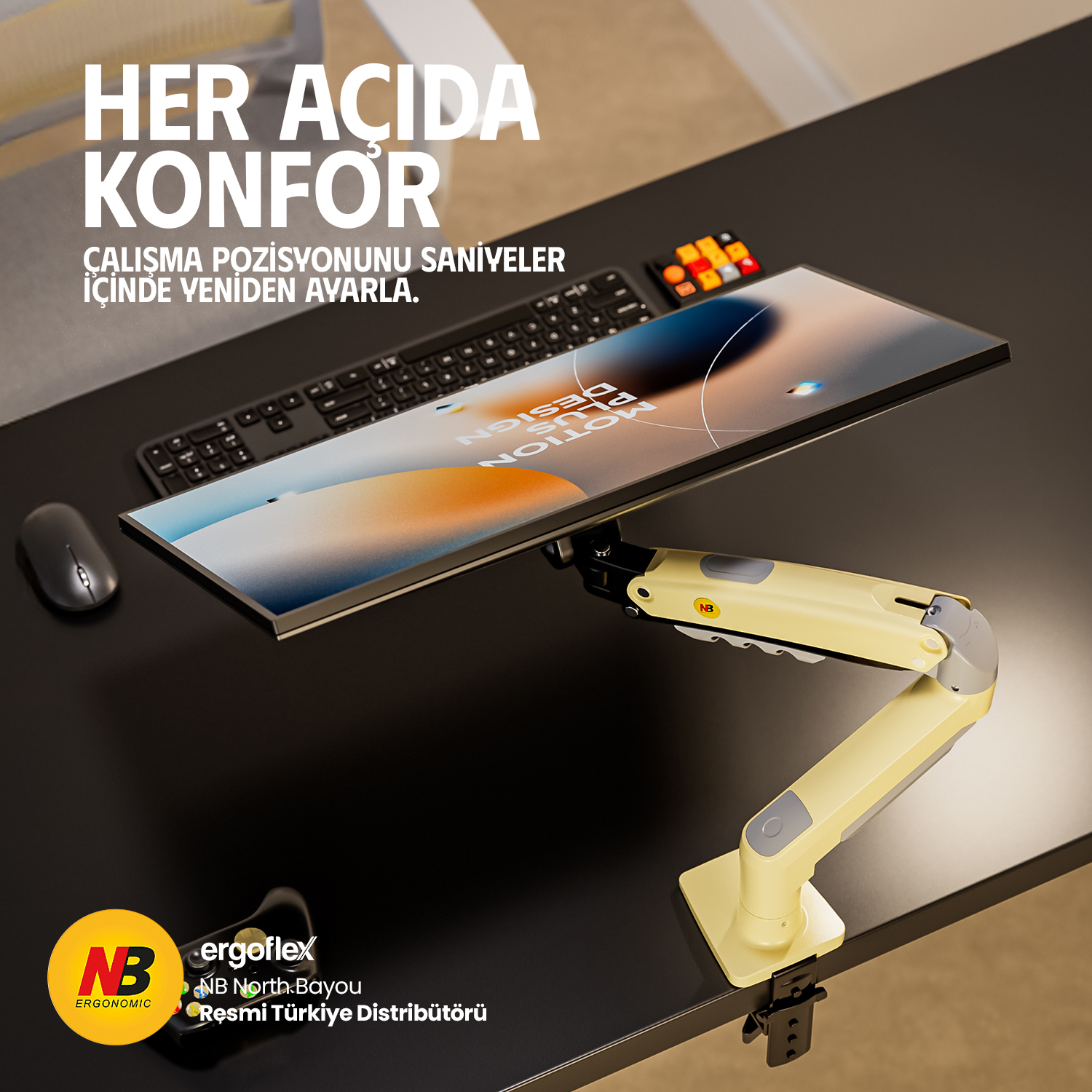 resimler/genel/NB Ergonomic NB F80 17-30inch Amortisörlü 2-9 kg Monitör Standı Lav Sarısı