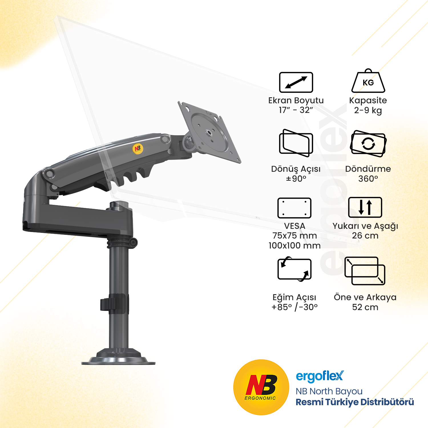 Nb North Bayou Nb H100 17-32 inch Monitör Standı 2026 Versiyon