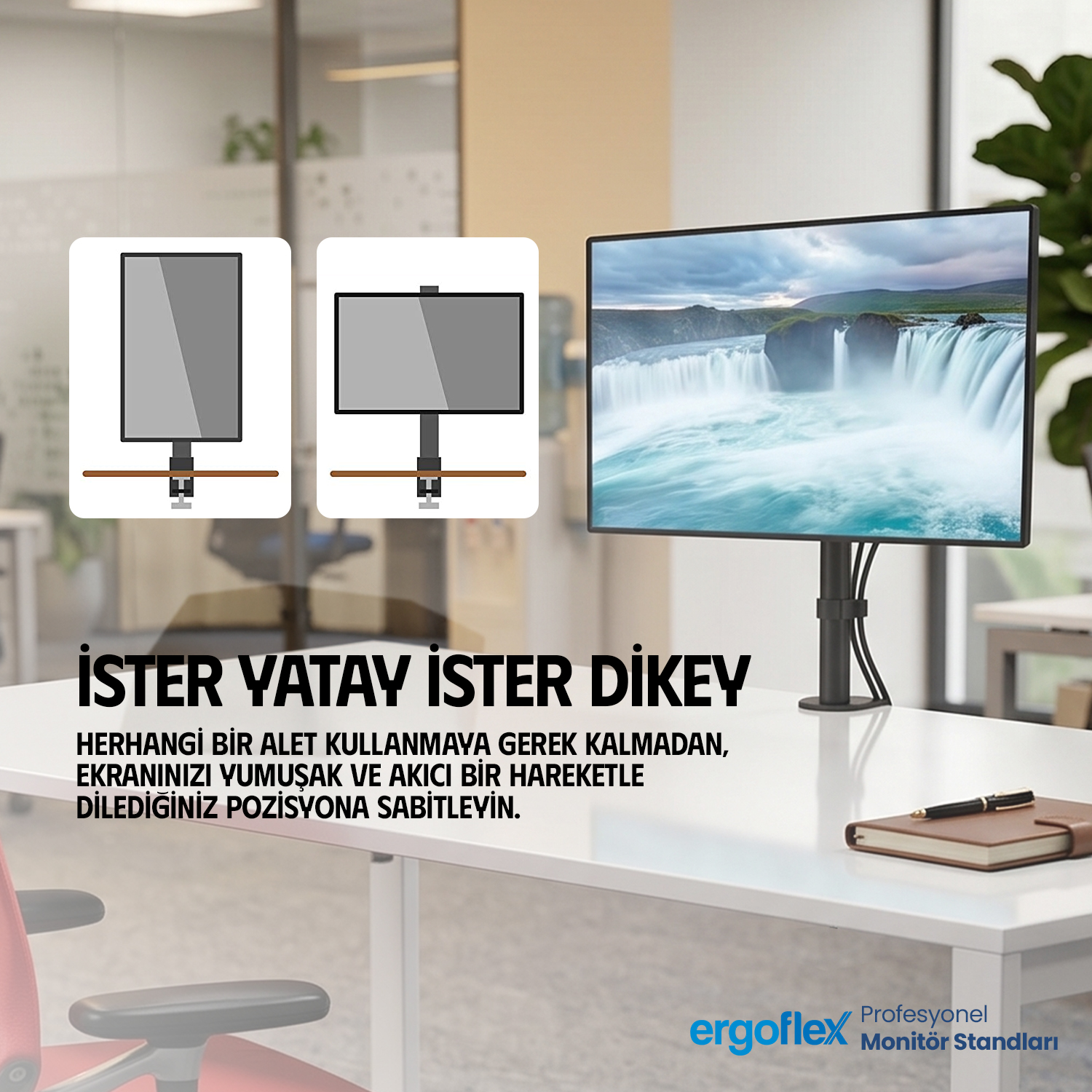 resimler/genel/Ergoflex EF61 13-27inch Tek Kol Asansörlü 2-8 kg Monitör Standı
