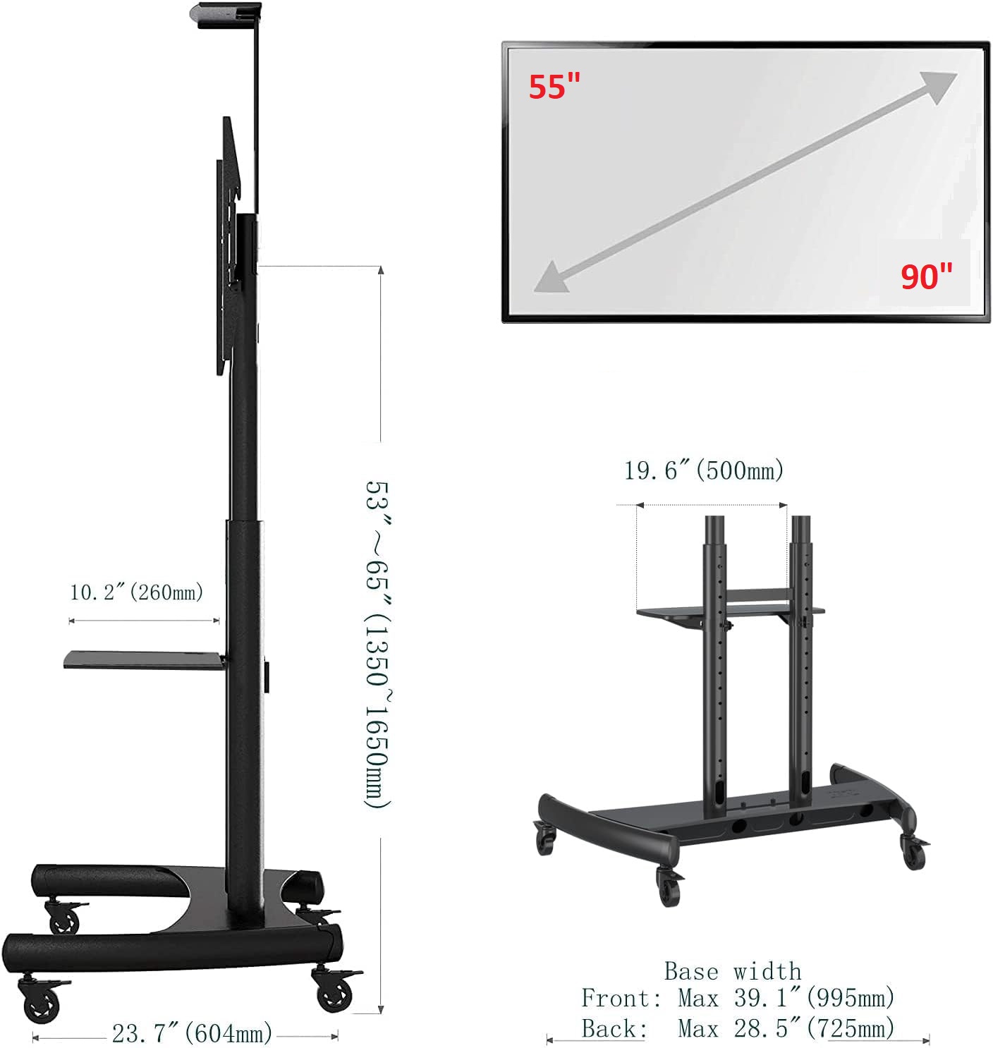 resimler/genel/North Bayou NB AVA1800-70-1P LCD LED OLED Plazma Düz Panel Ekranlar için 55-90 inch TUV Sertifikalı Tekerlekli Profosyonel TV Sehpası