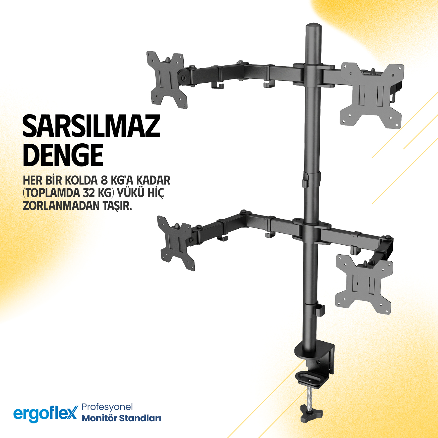 resimler/genel/Ergoflex EF54 13-27inch Dört Kol Asansörlü  2-8 kg Monitör Standı 