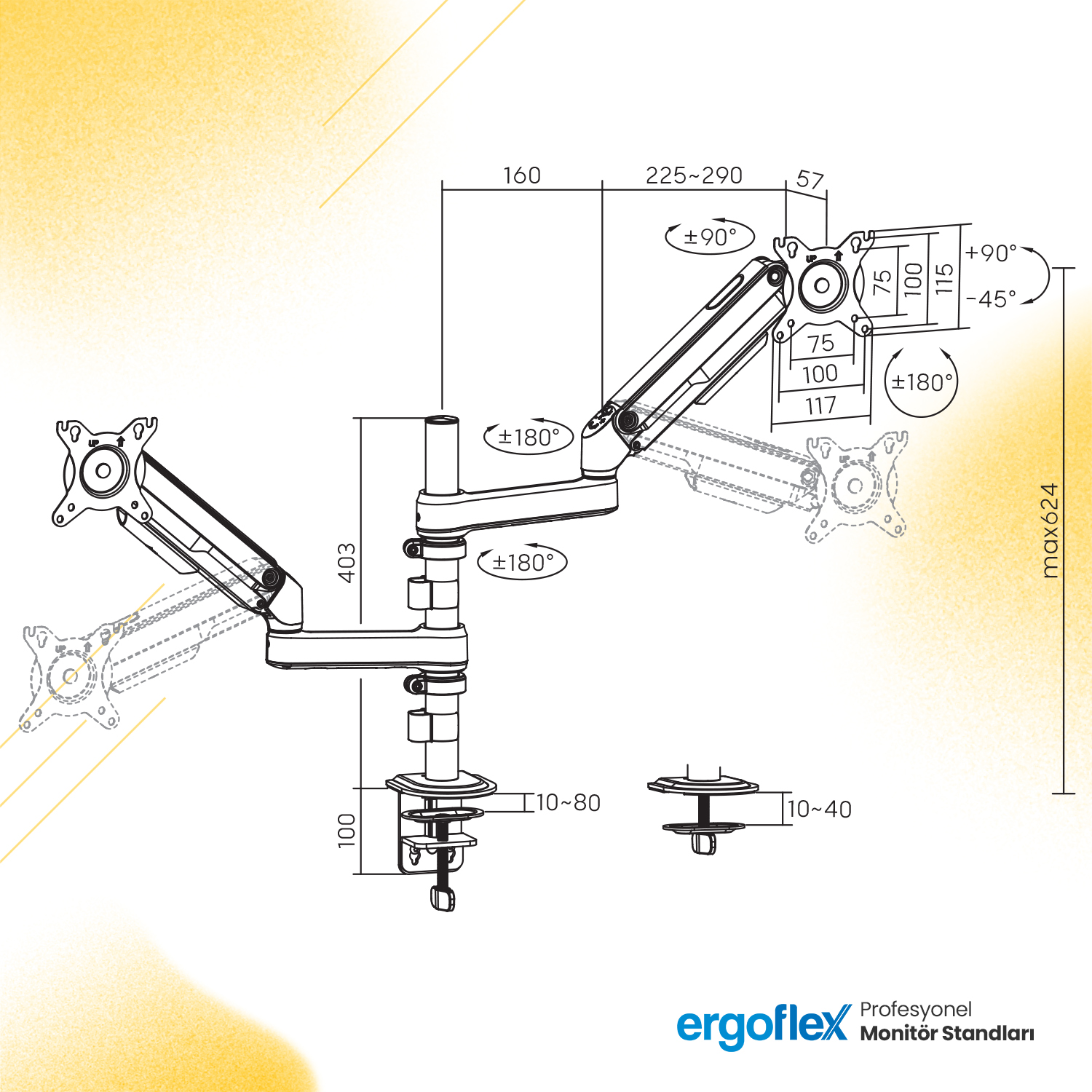resimler/genel/Ergoflex S16 Çift Kol 22-35inch Amortisörlü 2-9 kg Monitör Standı 2026 Versiyon Gri