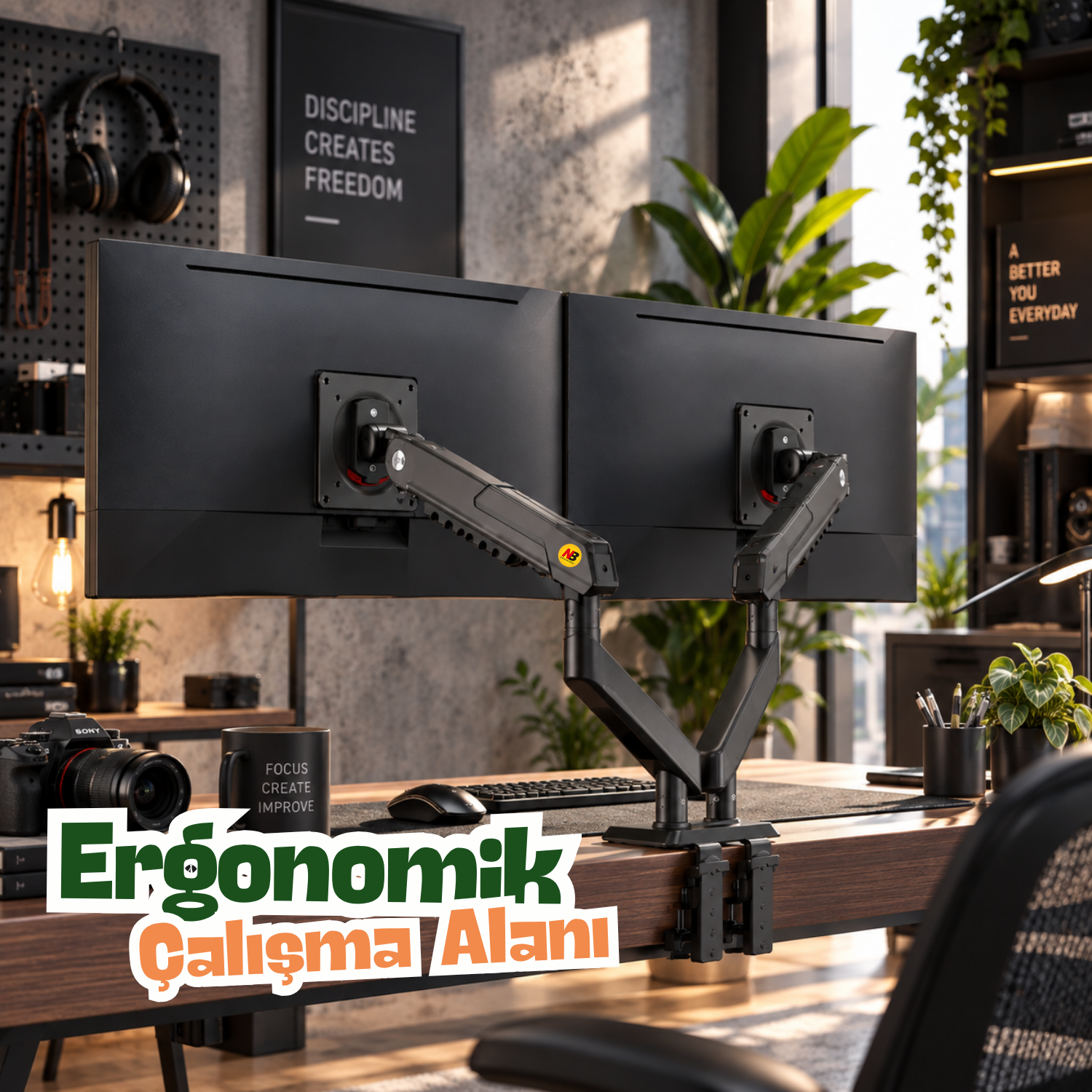 resimler/genel/NB Ergonomic NB A7C 17-32 inch Çift Kol 2-9 kg Mekanik Yaylı Sistem Monitör Standı 2026 Versiyon