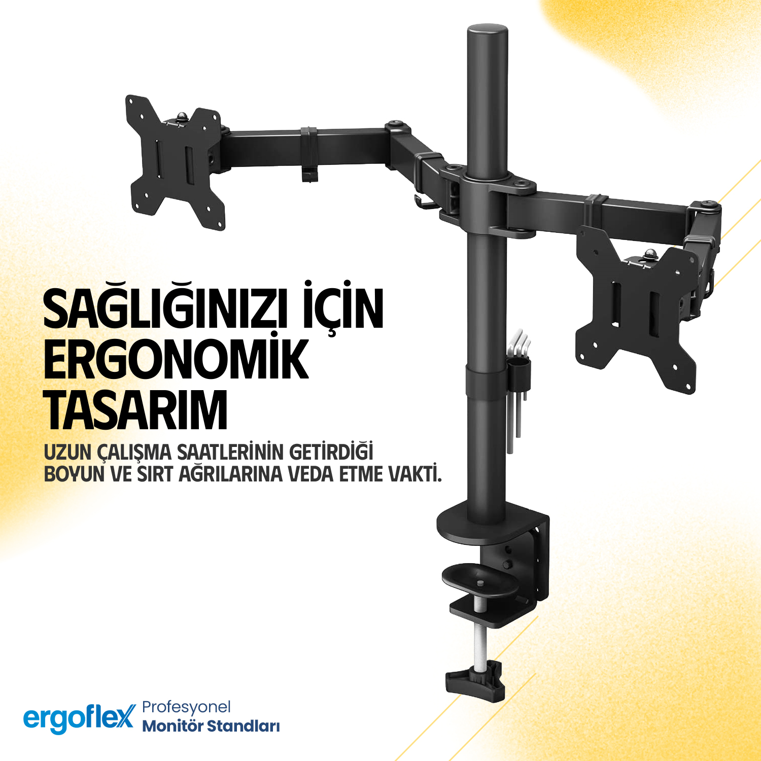resimler/genel/Ergoflex EF52 13-27inch Çift Kol Asansörlü 2-8 kg Monitör Standı
