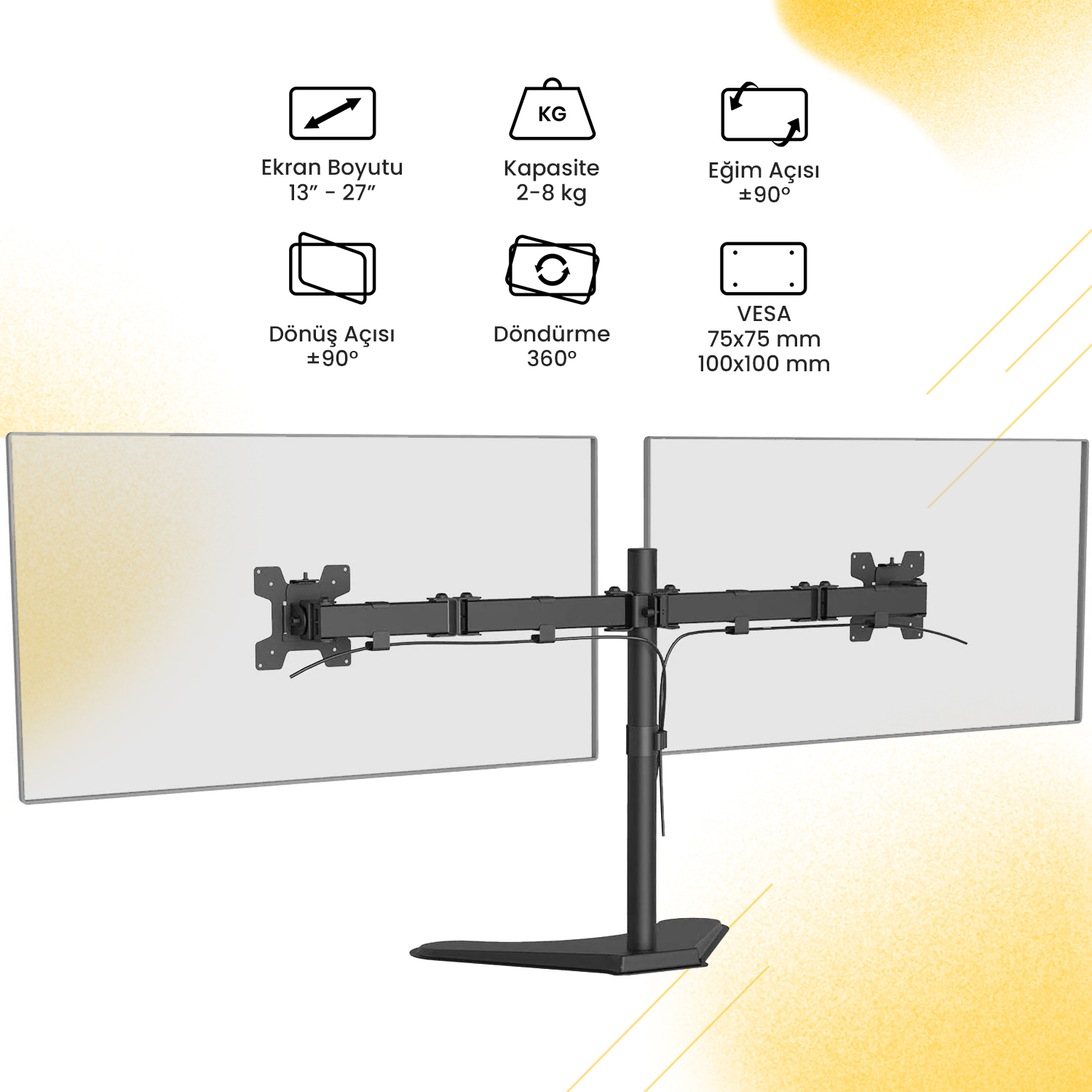 resimler/genel/Ergoflex EF42 13-27inch Çift Kol Asansörlü  2-8 kg Masaüstü Monitör Standı 