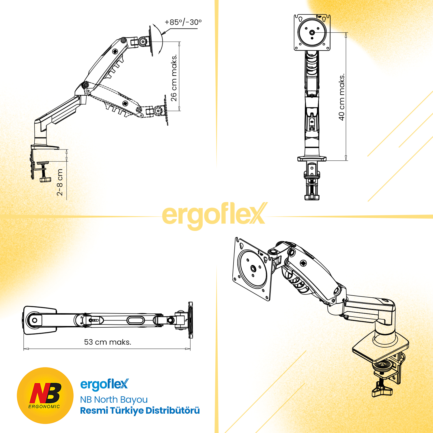 resimler/genel/NB Ergonomic NB F80 Dark Gri 17-32inch Amortisörlü 2-9 kg Monitör Standı 2026 Versiyon