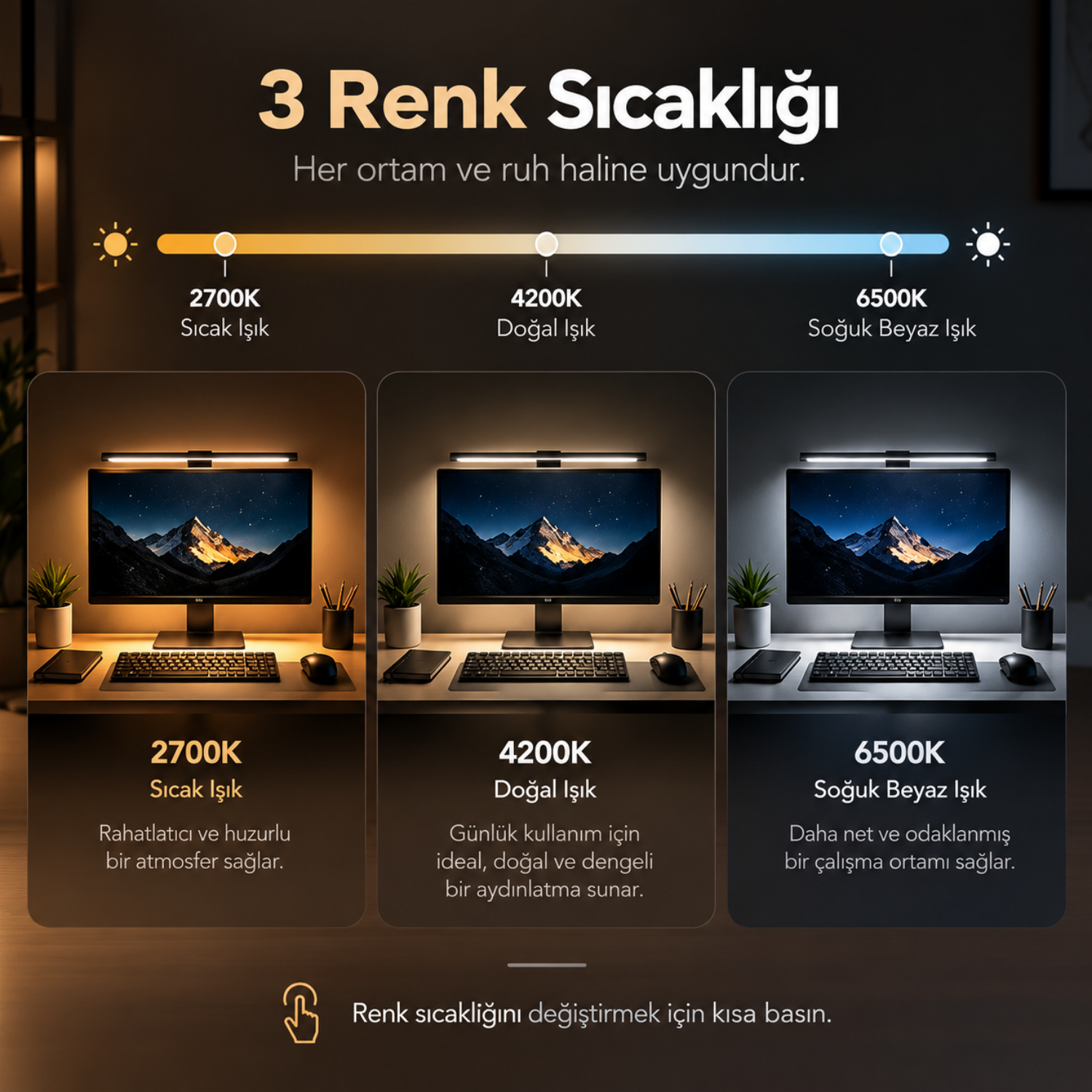 Ergoflex EF-354 Mıknatıslı Monitör Işık Çubuğu, Kablosuz Kumandalı, Dokunmatik Ayarlanabilir