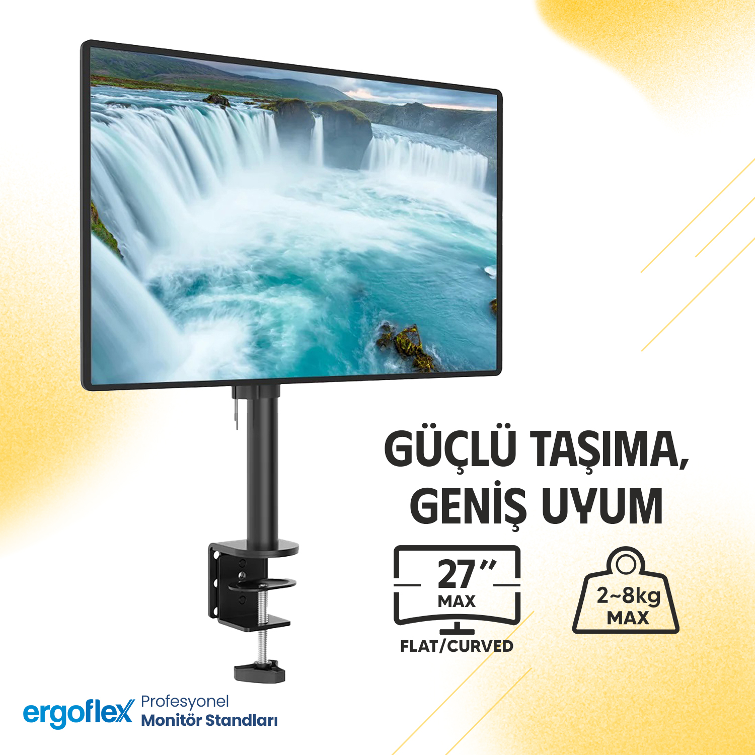 Ergoflex EF61 13-27inch Tek Kol Asansörlü 2-8 kg Monitör Standı