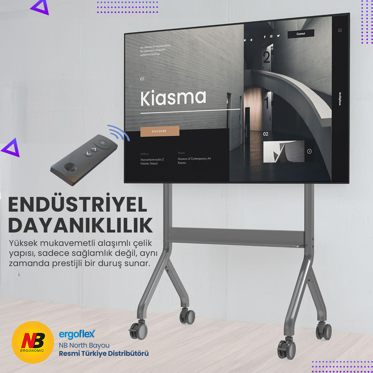 resimler/genel/NB Ergonomic NB P150 Motorlu & Kumandalı 75-90inch Profosyonel TV Standı