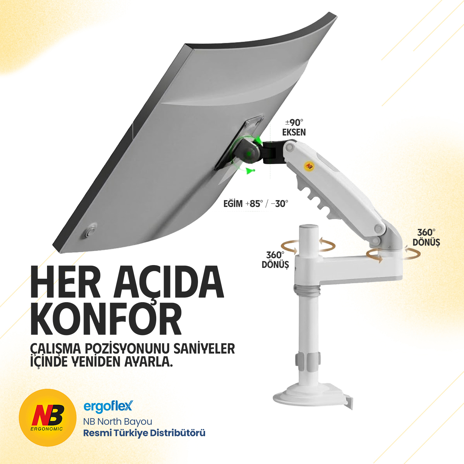 resimler/genel/NB Ergonomic NB H100 Beyaz 17-32 Inch Monitör Standı  2026 Versiyon