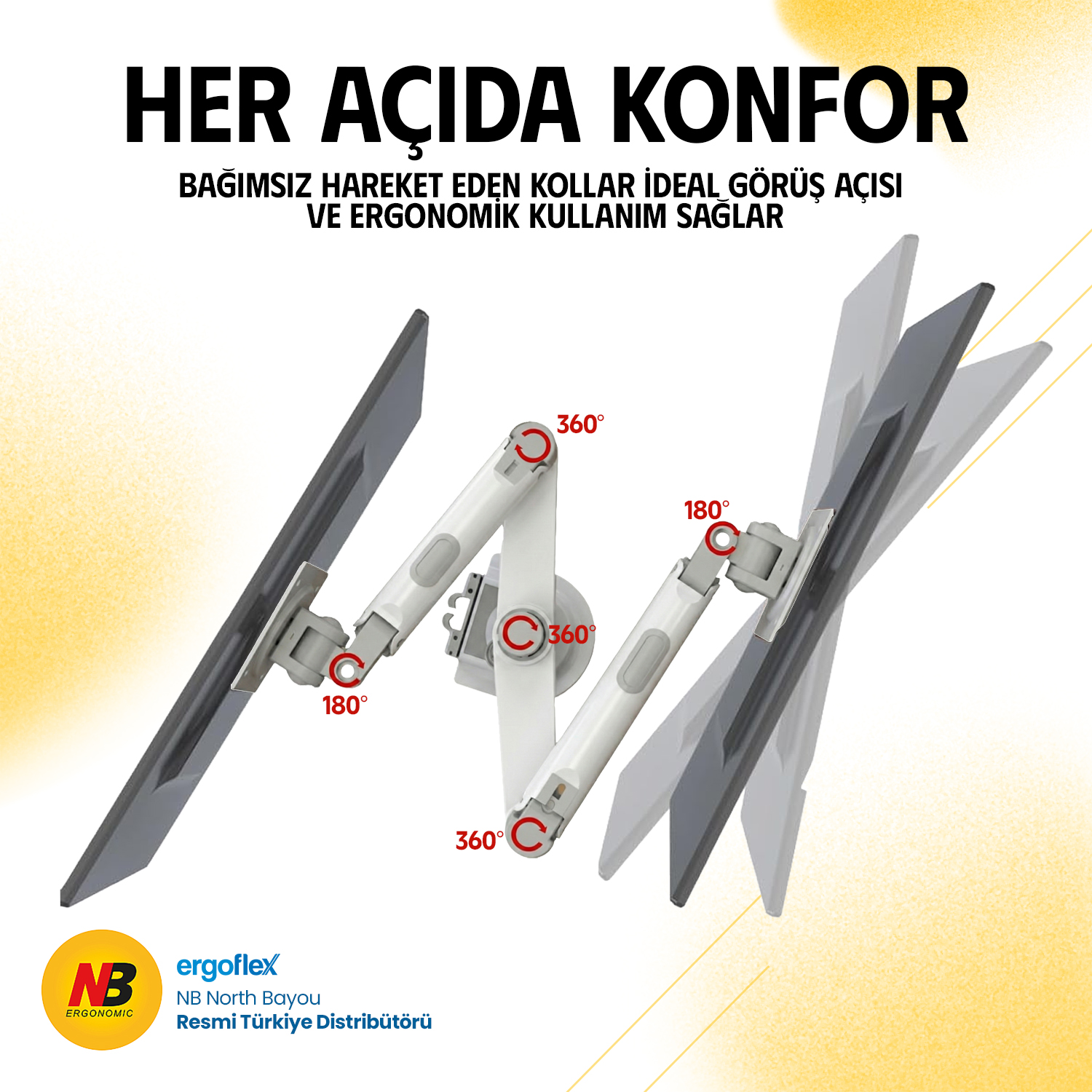 resimler/genel/NB Ergonomic NB H180 17-27inch Çift Kol Amortisörlü 2-9 kg Monitör Standı Beyaz